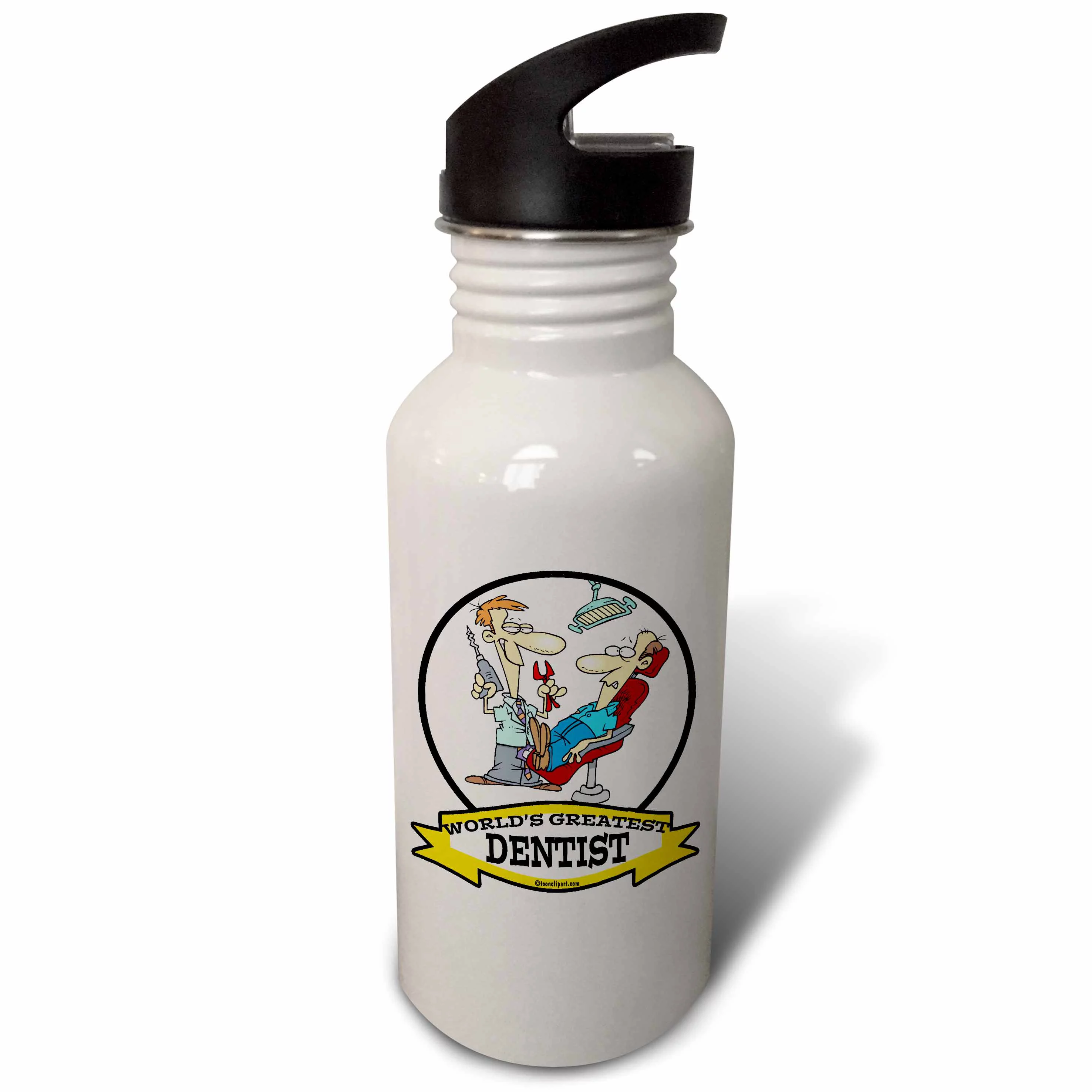 3dRose Funny Worlds Greatest Dentist Cartoon, Sports Water Bottle, 21oz