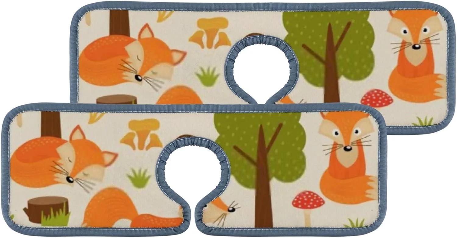 SKYSONIC Faucet Absorbent Mat 4 Pcs Fox in Forest Kitchen Faucet Splash Catcher Washable Counter Drying Pads Behind Faucet for Kitchen Bathroom