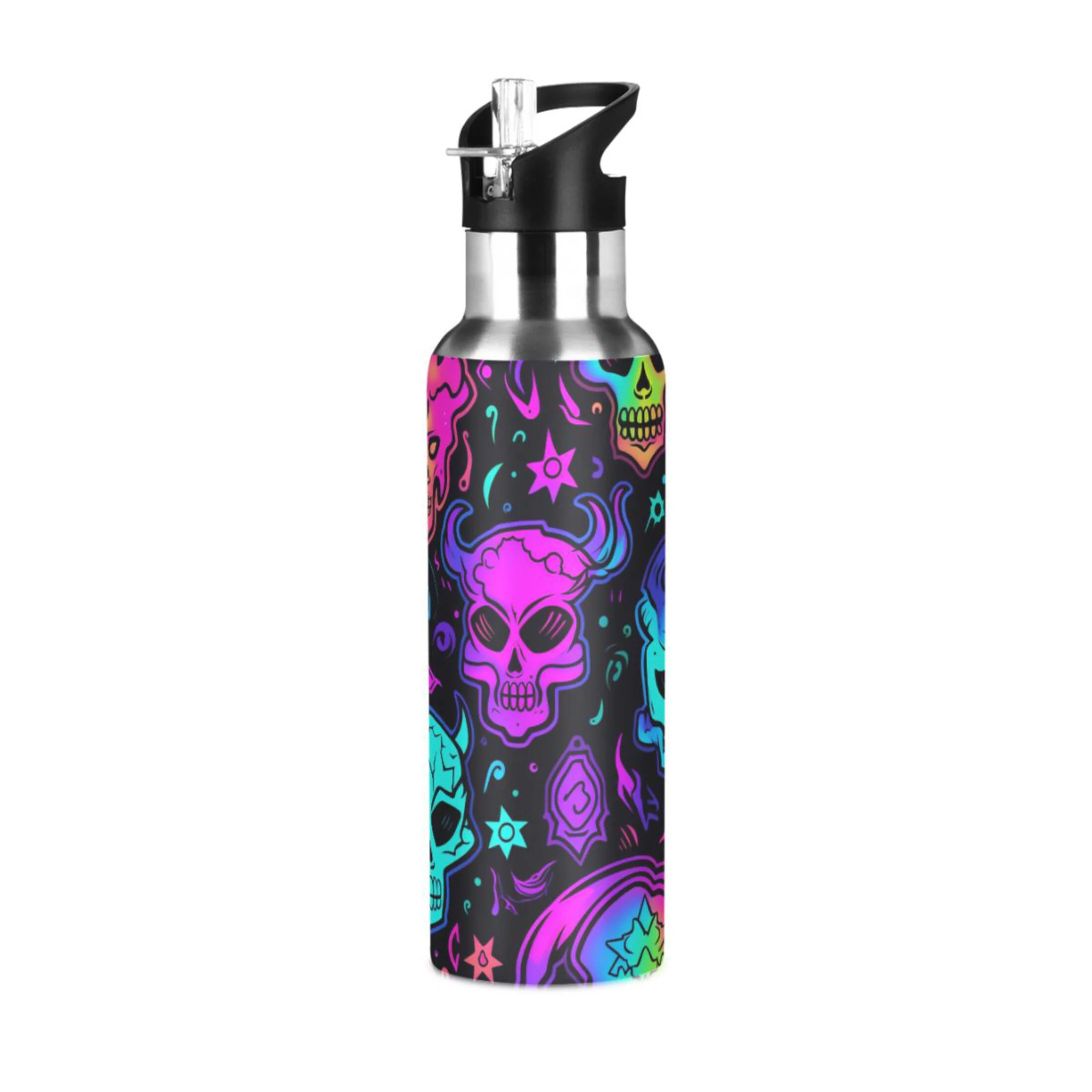 Skeleton Magical Bohomia Devil Water Bottles Insulated Thermos Kids Stainless Steel Bottle with Straw Lid Flask Leakproof for Sports Gym 20 oz