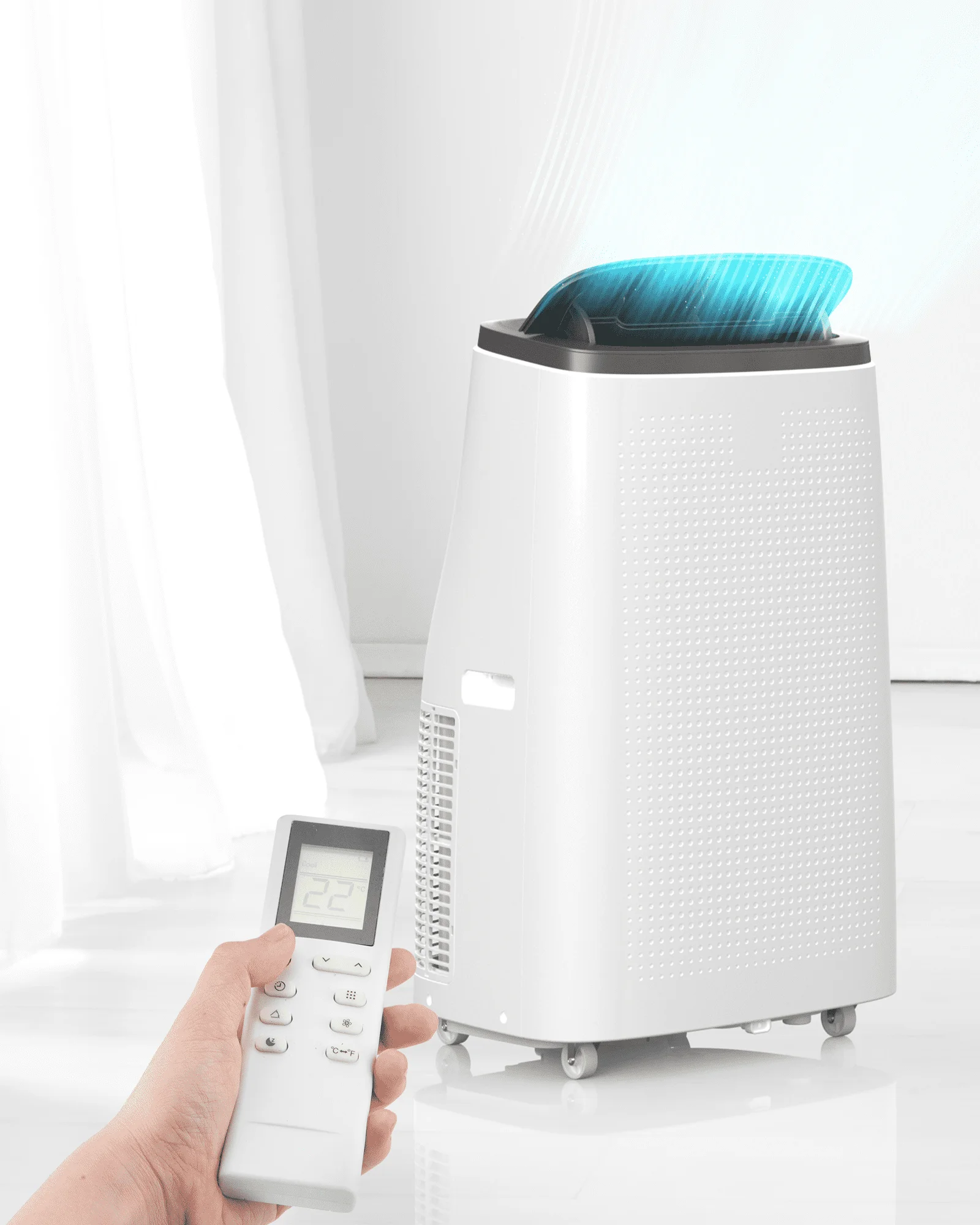 Portable Air Conditioner 14000 BTU (ASHRAE)/9300 BTU (DOE) with Dehumidifier, Fan, Remote Control - Quiet Floor AC Unit for Rooms up to 700sq ft - 3-Speed Wind & Night Light for Bedroom, Home Office