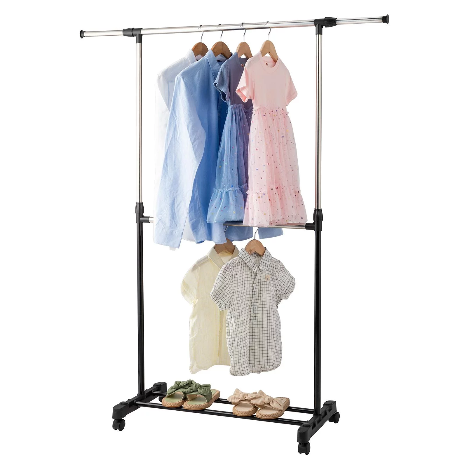 Ktaxon  Adjustable Rolling Clothes Rack Single Rail Hanging Garment Bar Heavy Hanger