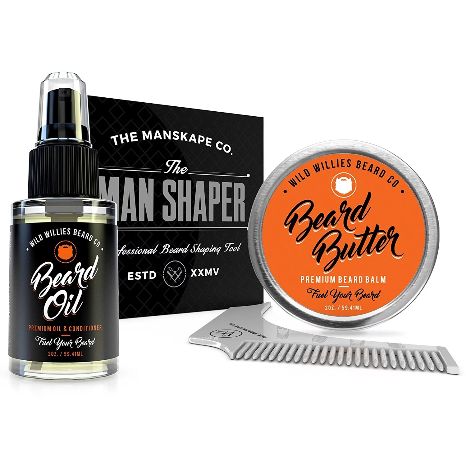 Wild Willies Beard Oil, Beard Butter, and Beard Shaping Tool, Men's Gift Set