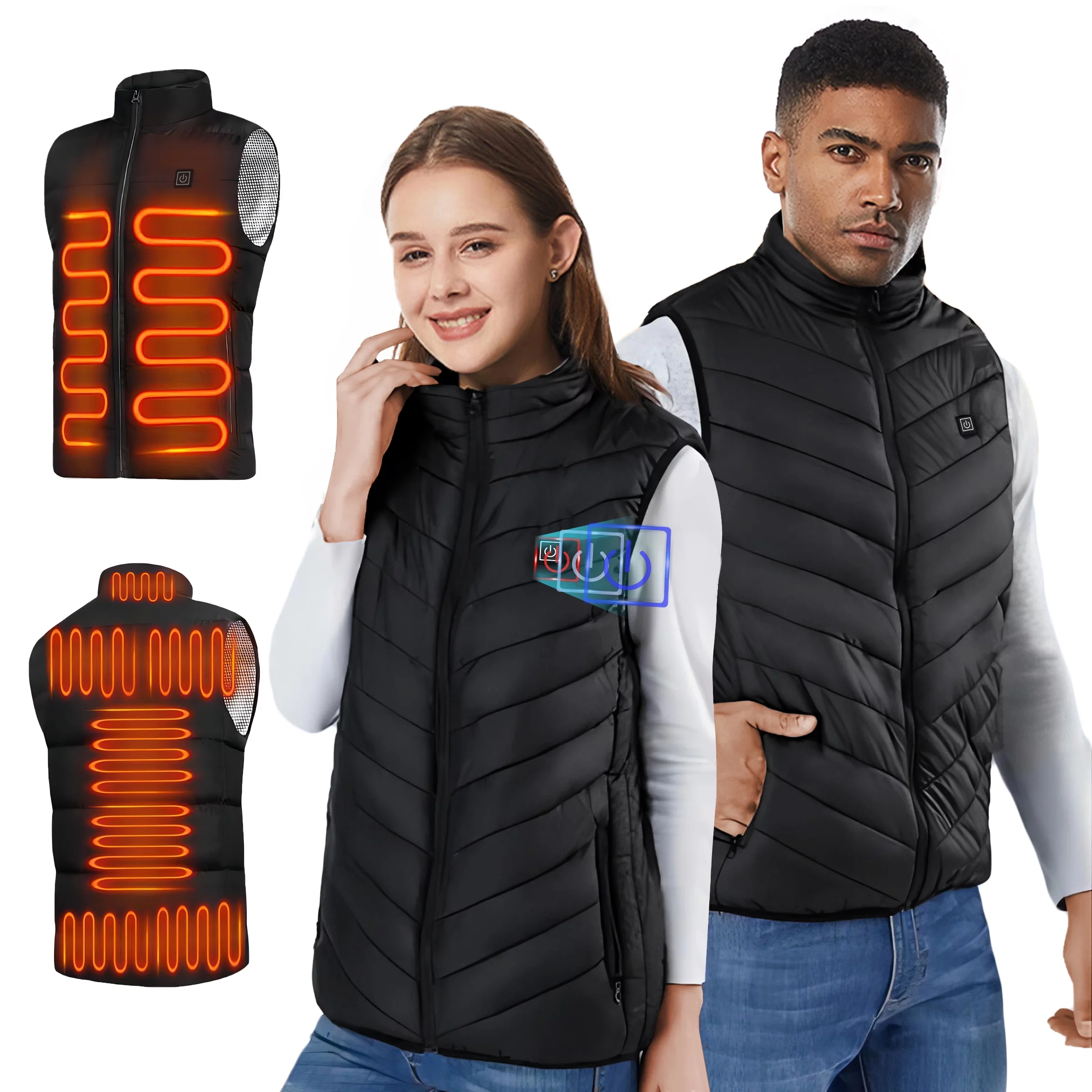 Lightweight Electric Heated Vest for Men Women, Unisex Rechargeable Heated Jacket USB Charging Winter Clothes Coat for Outdoor Hiking,Black(Battery not Included)