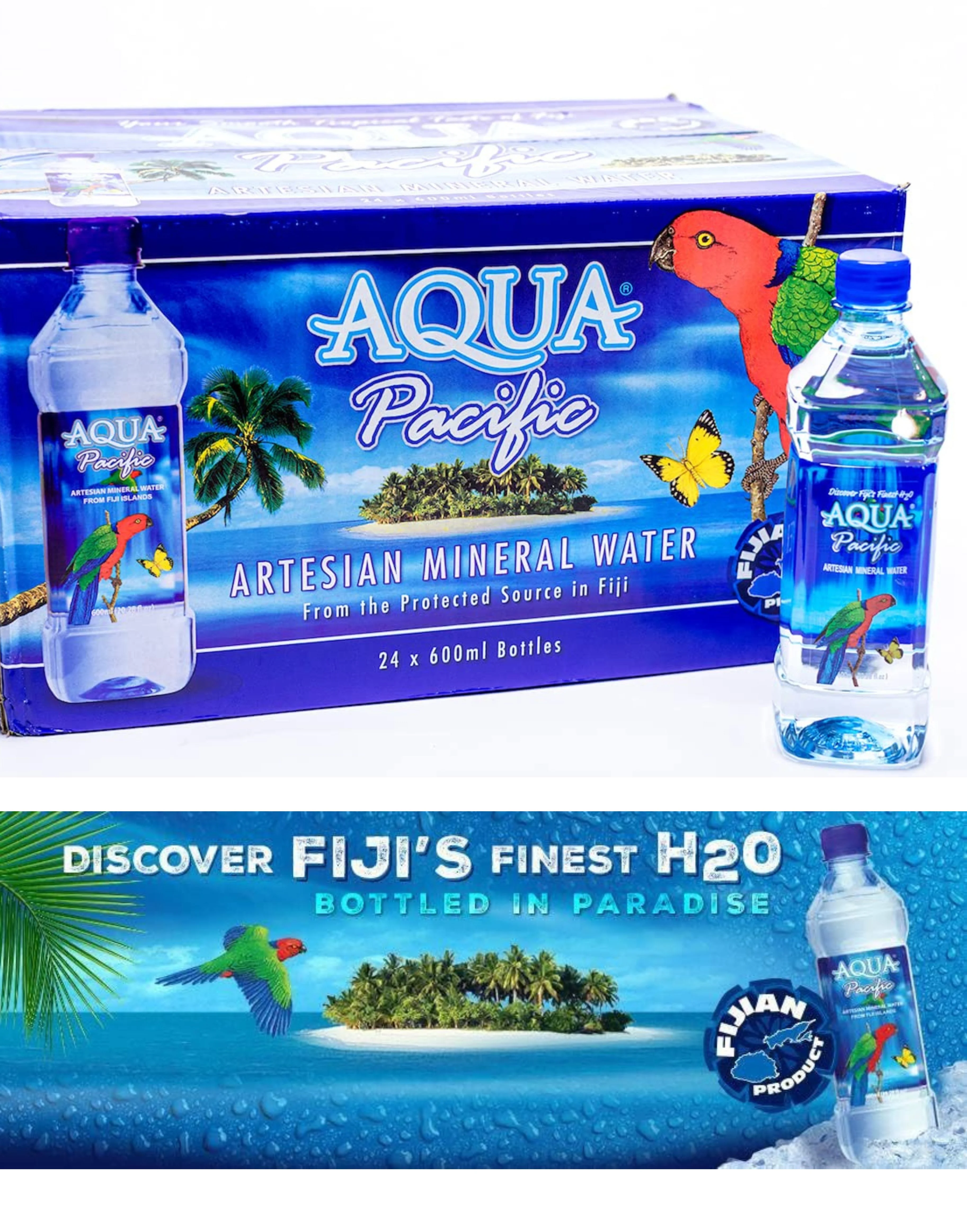 Aqua Pacific®Natural ARTESIAN Mineral Water (Case Pack Of 24 x 20.28 Oz Bottle) Discover Fiji's Finest H20, Aqua Pacific®