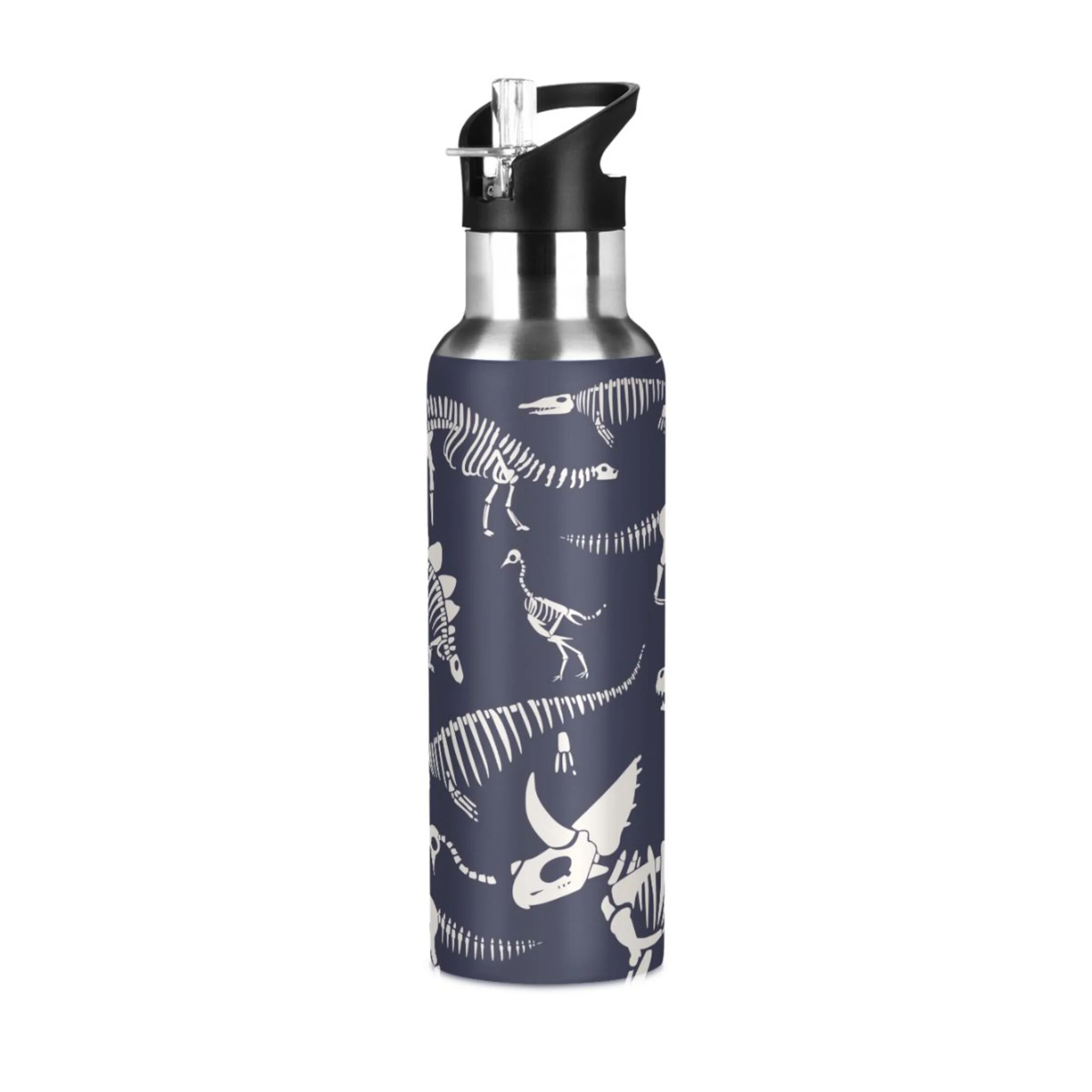 Stainless Steel Water Bottle Dinosaur Fossil Skeleton with Straw Lid Vacuum Insulated Keeps Hot and Cold Leak Proof Flask Jug for Gym Travel Sports Cycling Outdoor 20 OZ