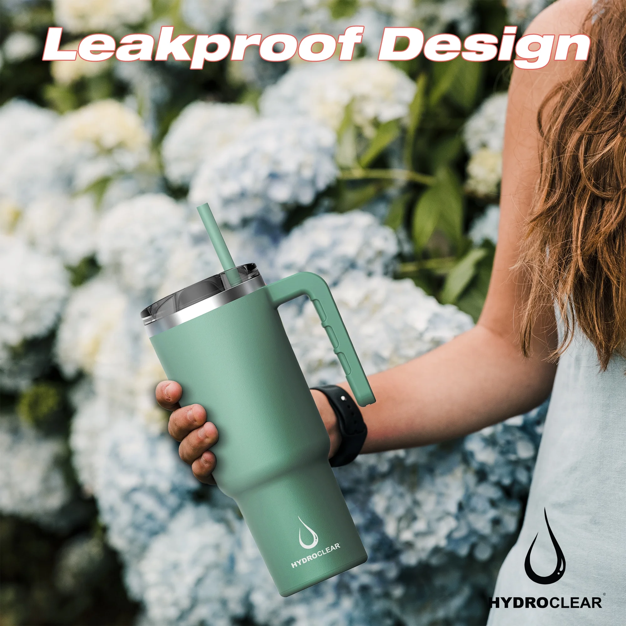 Hydroclear Stainless Steel 40 oz Tumbler with Handle (Green)