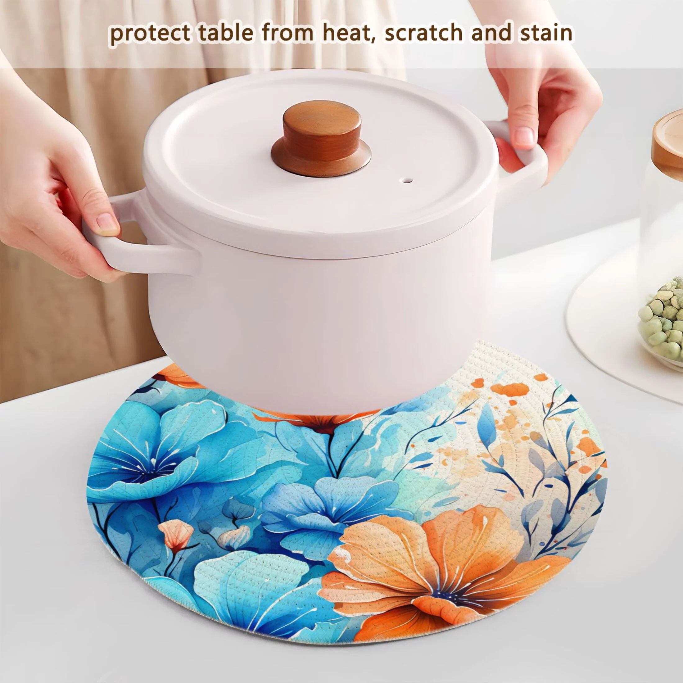 Butterfly on Blue Flowers 3 PCs Pot Holders Trivets Kitchen 15