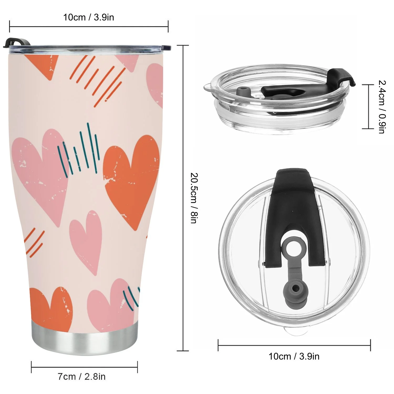 Hidove Stainless Steel Tumbler, Seamless Romantic Pattern with Hearts 30oz Leak Proof & Stainless Steel Bottle for Hot & Cold Drinks - Coffee Travel Mug, Water Metal Canteen, Thermal Cup