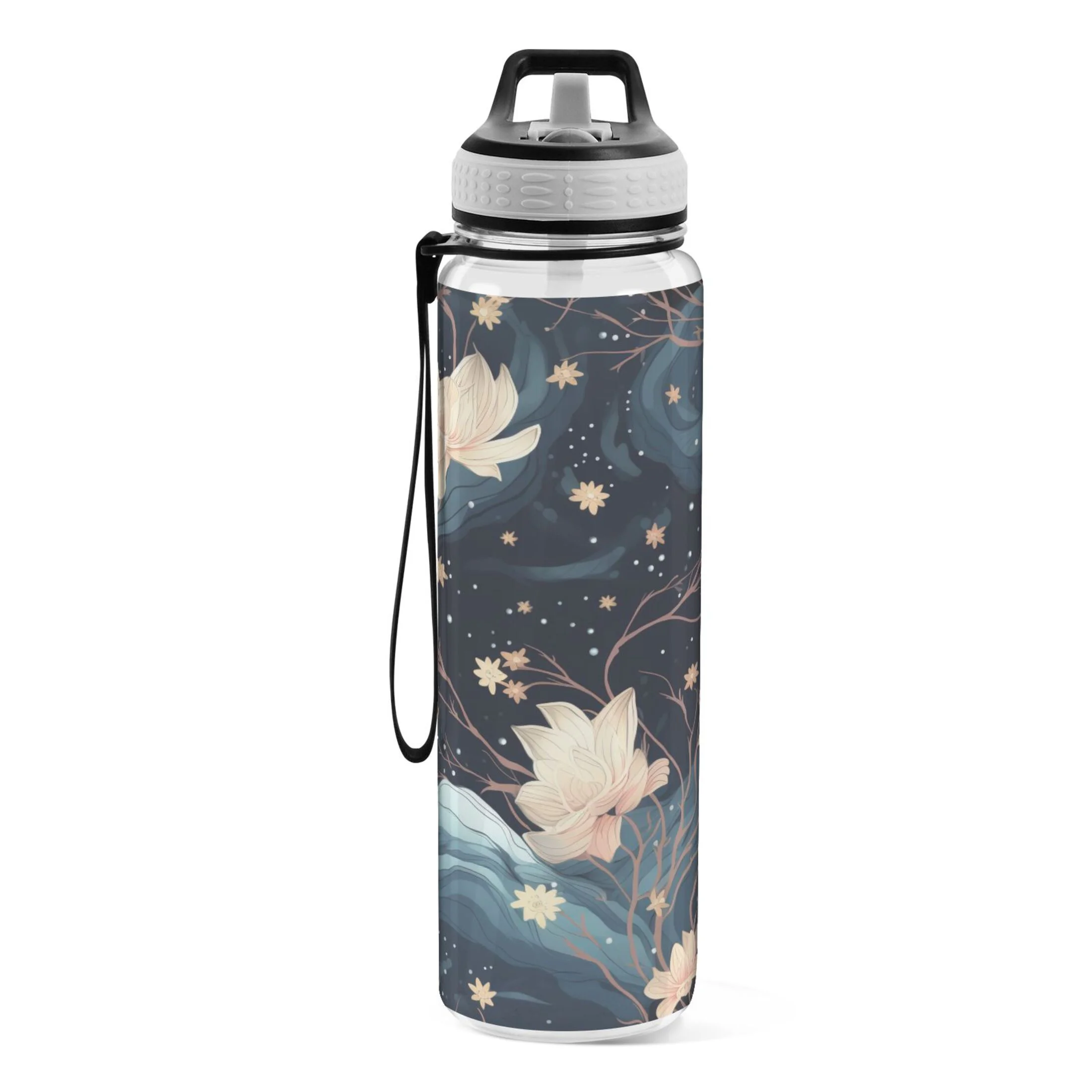Starry Sky Flower 32oz Water Bottles with Straw Tritan Leakproof Sports Bottle BPA Free Clear for Fitness Gym Swimming Cycling