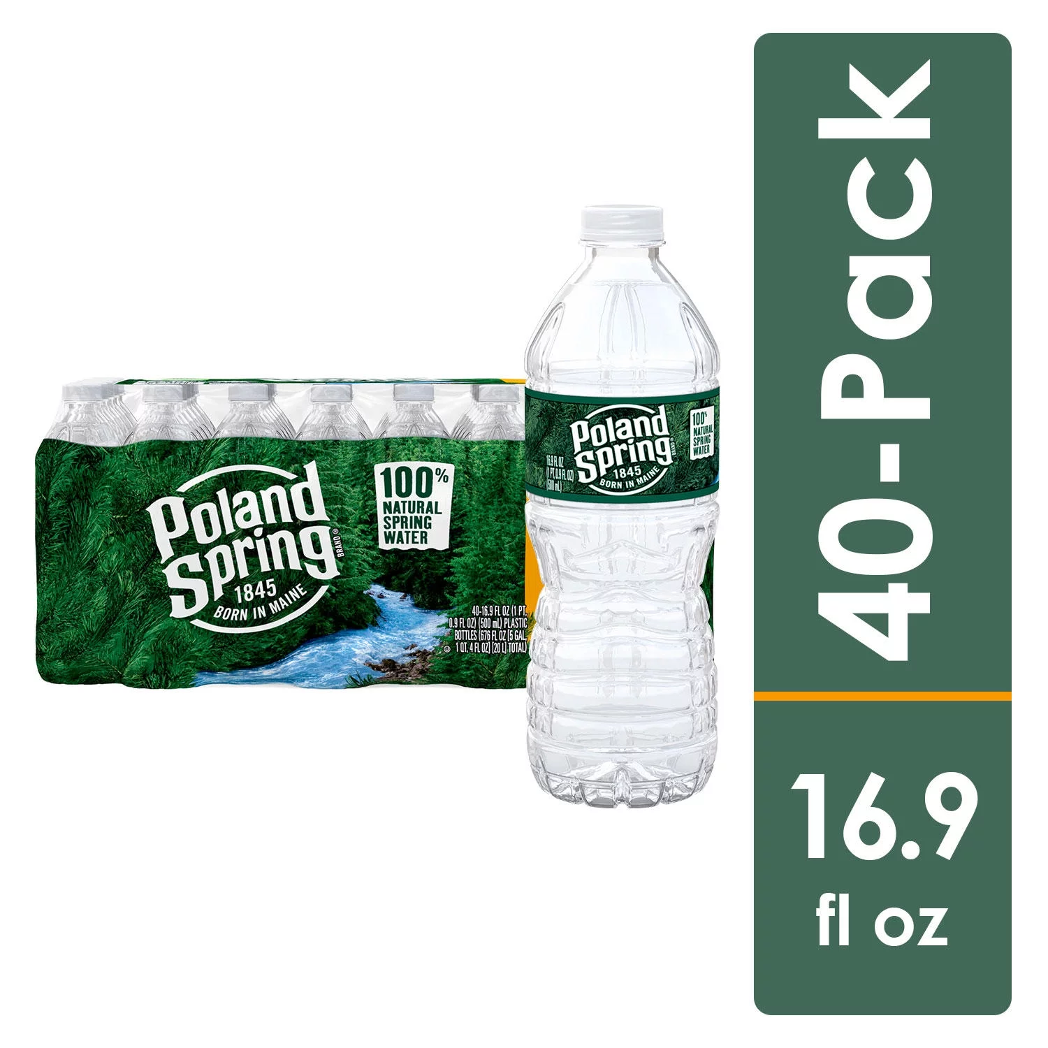 Poland Spring 100% Natural Spring Water, 16.9 Fl Oz, 40 Count Bottles