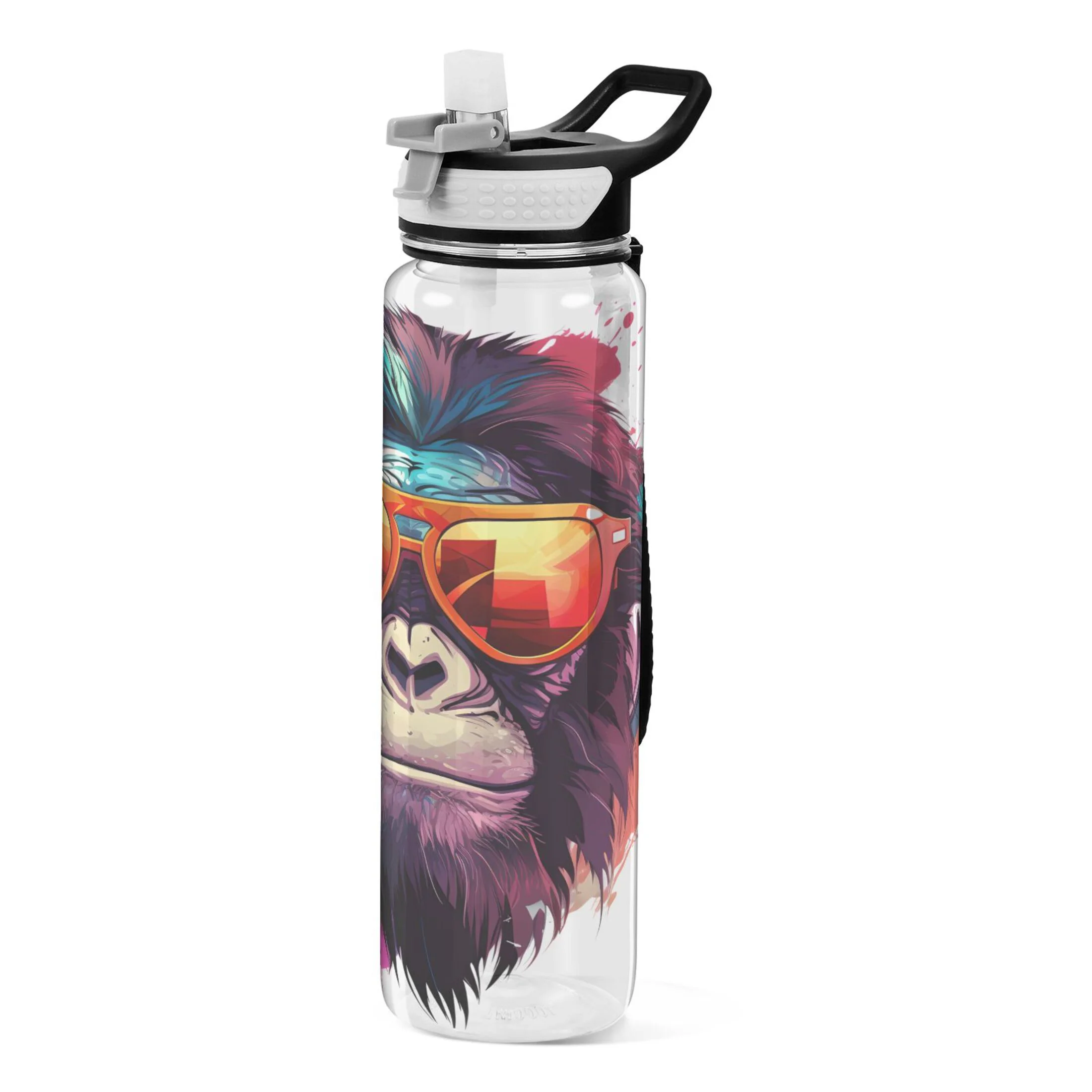 Colorful Orangutan 32oz Water Bottles with Straw Tritan Leakproof Sports Bottle BPA Free Clear for Fitness Gym Swimming Cycling