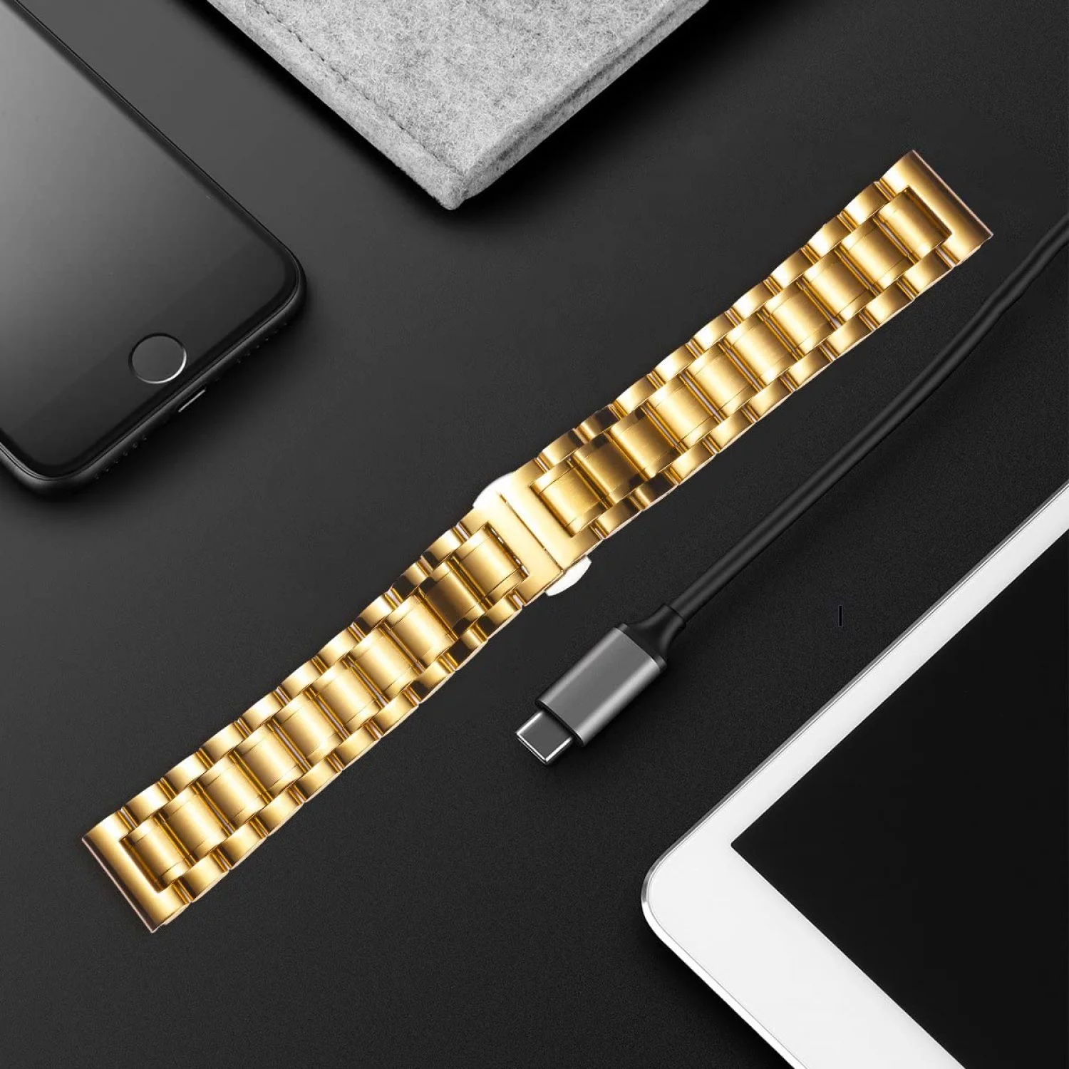 Stainless Steel Watch Bands with Straight & Curved End 5 Color(Gold, Sliver, Black, Rose Gold, Gold-Silver Two Tone) Size(19mm) Valentine Gifts