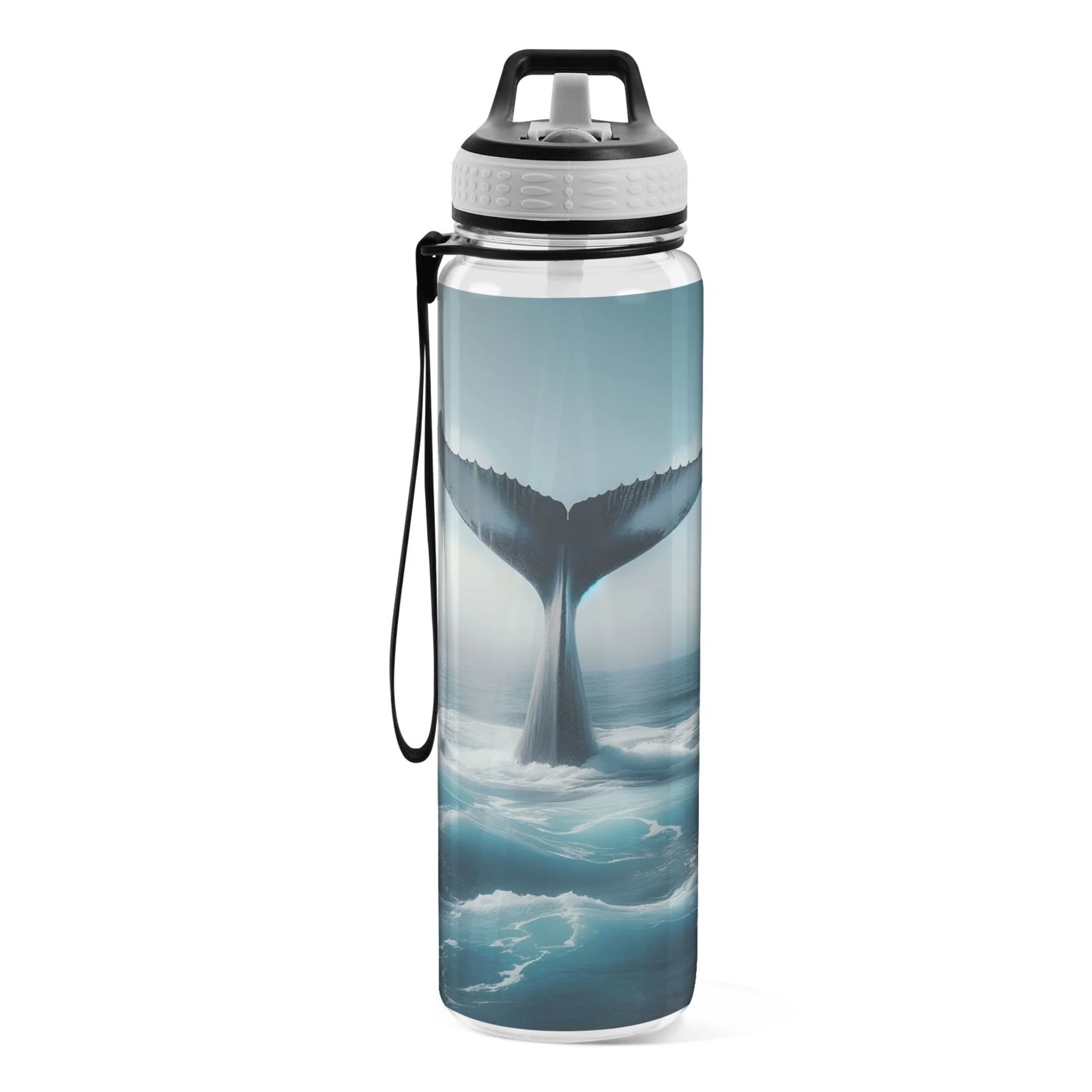 Whale Tail 32oz Water Bottles with Straw Tritan Leakproof Sports Bottle BPA Free Clear for Fitness Gym Swimming Cycling