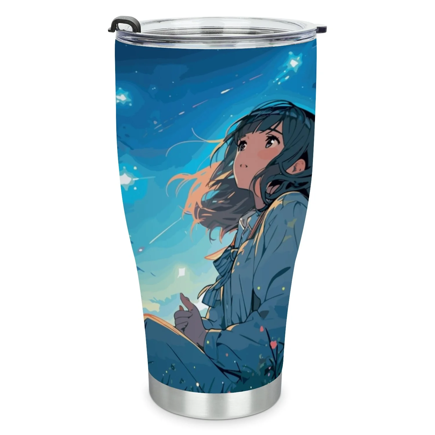 Hidove Stainless Steel Tumbler, Girl Sitting on a Grassy Knoll 30oz Leak Proof & Stainless Steel Bottle for Hot & Cold Drinks - Coffee Travel Mug, Water Metal Canteen, Thermal Cup