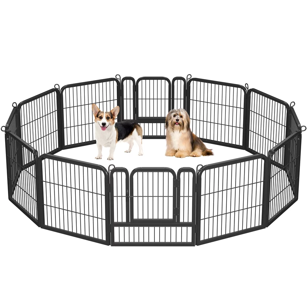 Topeakmart 25″ Tall 12 Panels Heavy Duty Dog Playpen with Door, Black