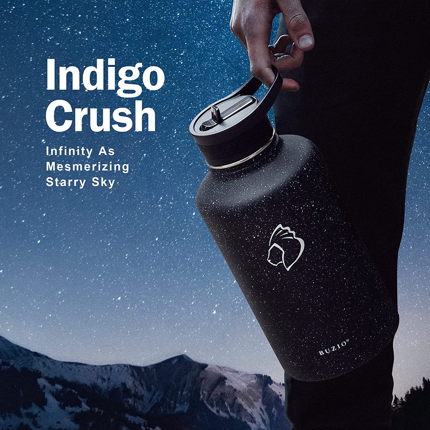 Buzio Insulated Stainless Steel Water Bottle with Straw Lids, 64 oz Vacuum Water Jug, Starry Black