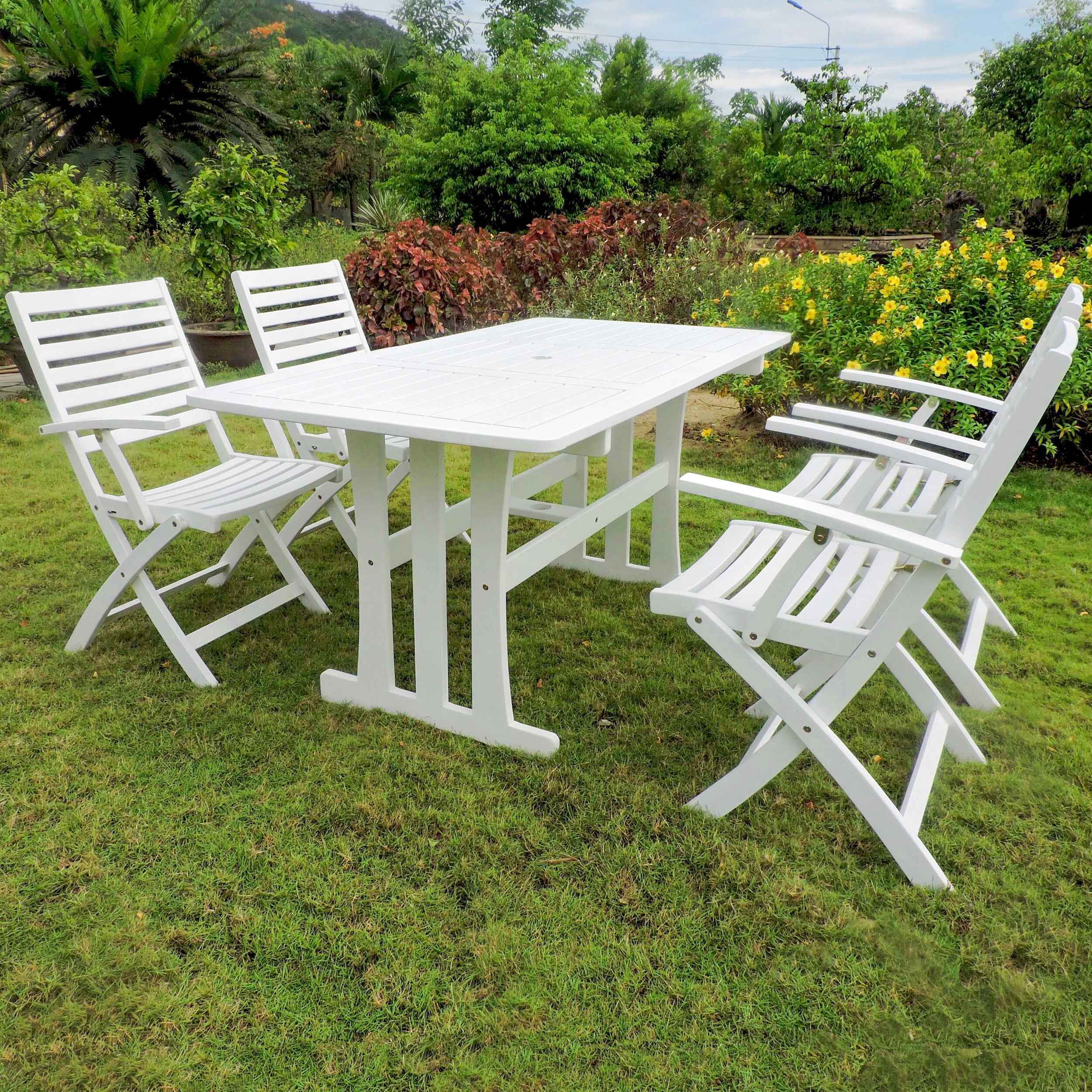 International Caravan  Royal Fiji 'Ispica' Stained Acacia Hardwood Outdoor Dining Set (Set of 5) Barn Red