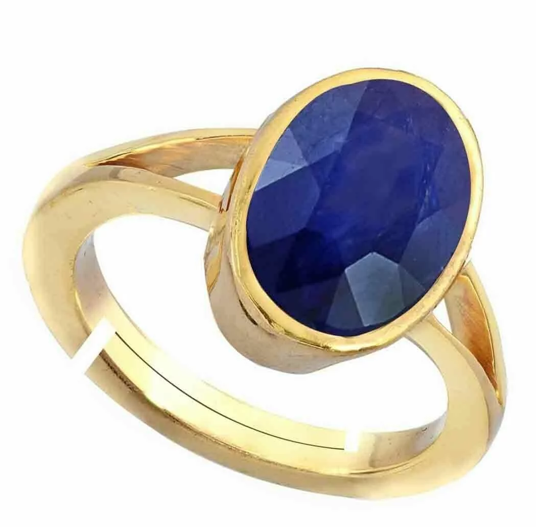 925 Sterling Silver Handmade Certified 7Ct Blue Sapphire Gold Plated Ring  US14