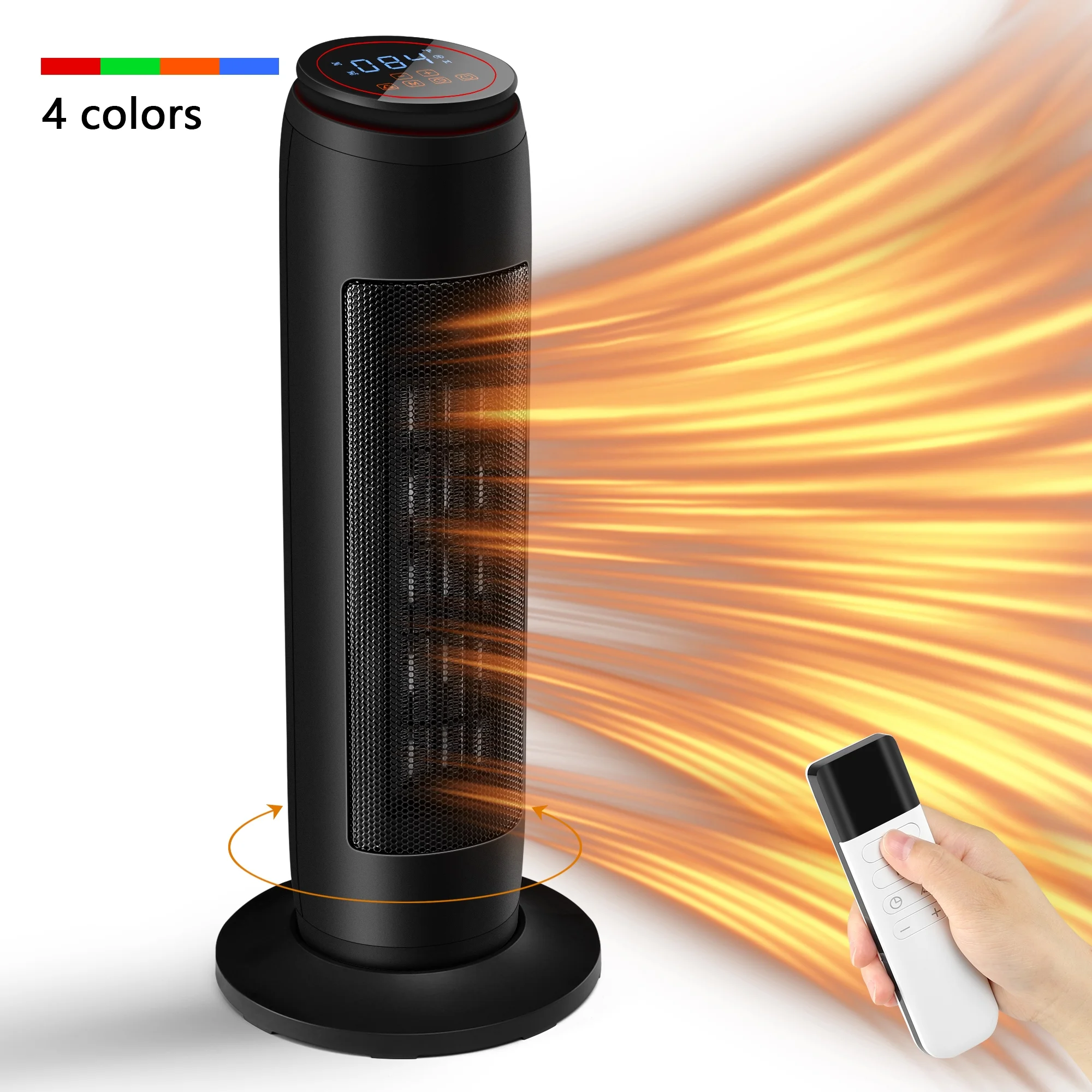 Dwelke 70° Oscillation Tower Space Heater with Adjustable Thermostat for Large Room, Remote Control & Fan Modes, Tip-Over Switch & Overheating Protection,Black