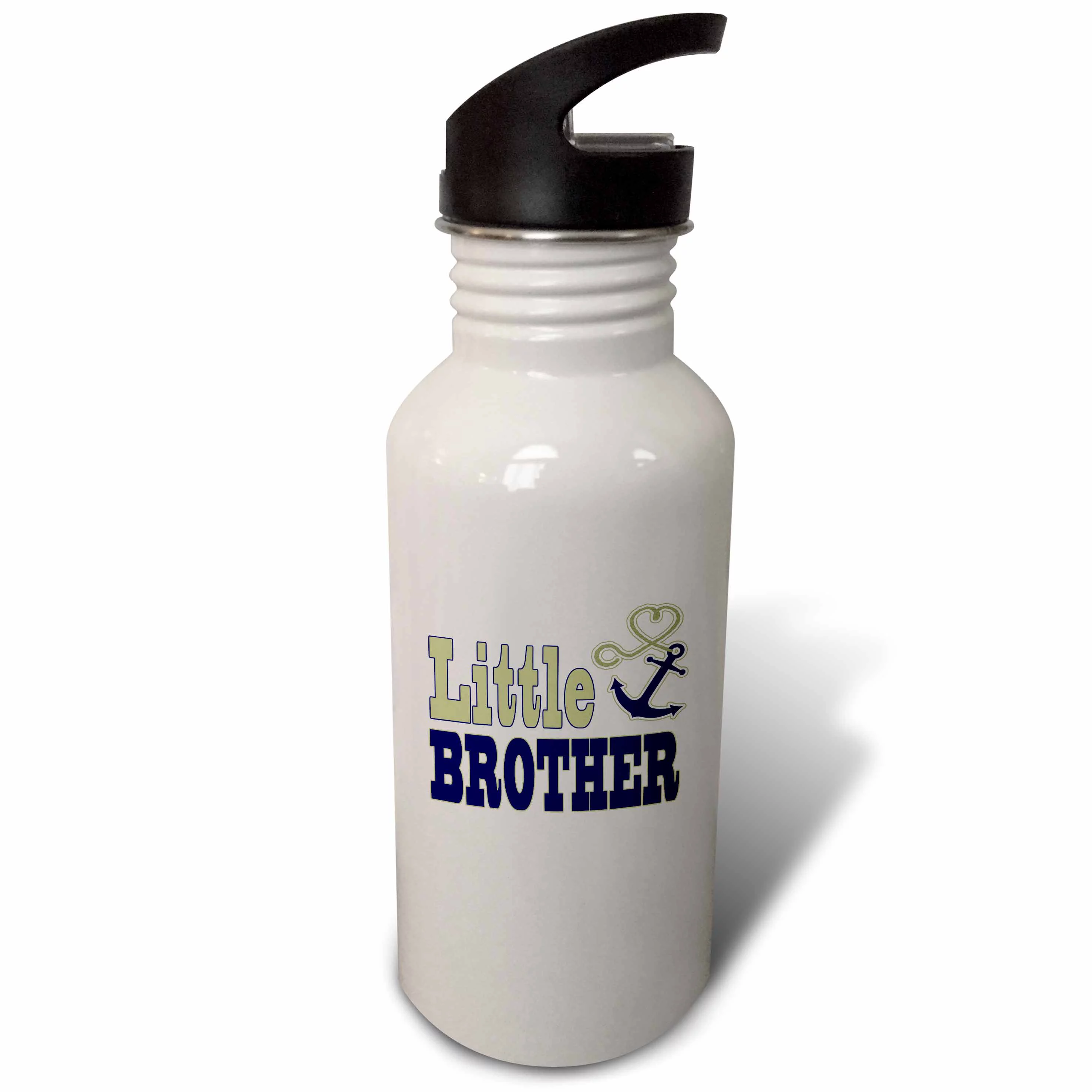 Little Brother Cute Anchor and Heart Rope Navy and Gold 21 oz Sports Water Bottle wb-165885-1