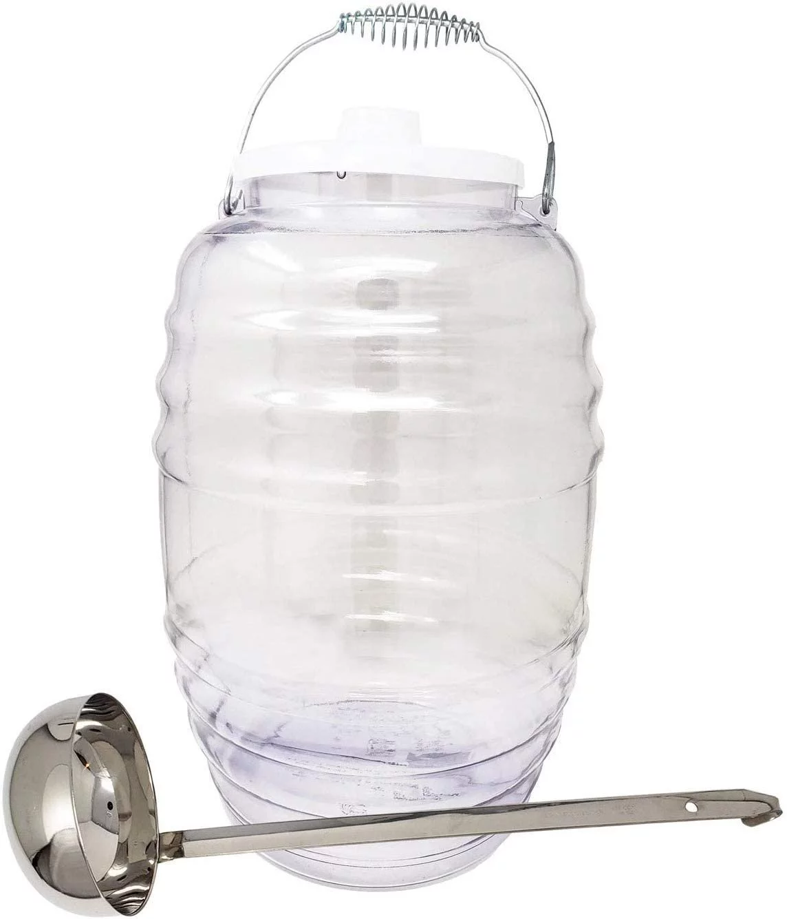 Vitrolero Aguas Frescas Tapadera Water Jug Juice Beverage Container With Lid & 16oz Ladle Combo, 5-Gallon 20L - Clear BPA Free Food Grade Plastic