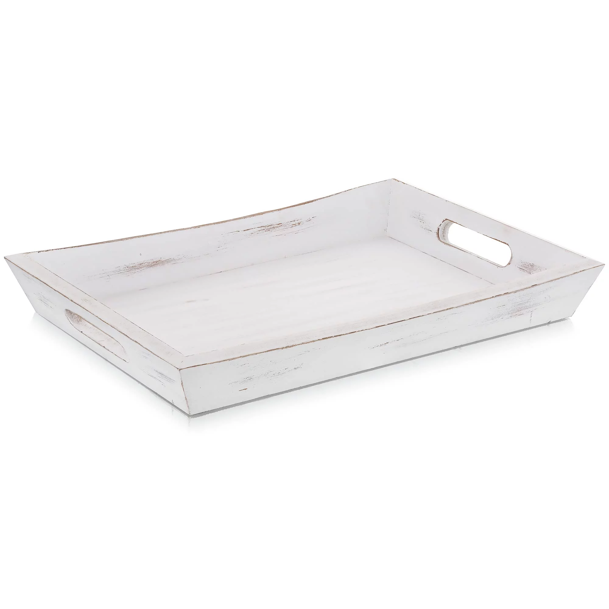 Hanobe Decorative Wooden Serving Tray Rustic Wood Ottoman Trays for Coffee Table Rectangular Dark Brown Tray with Handles for Living Room Kitchen Home Decor