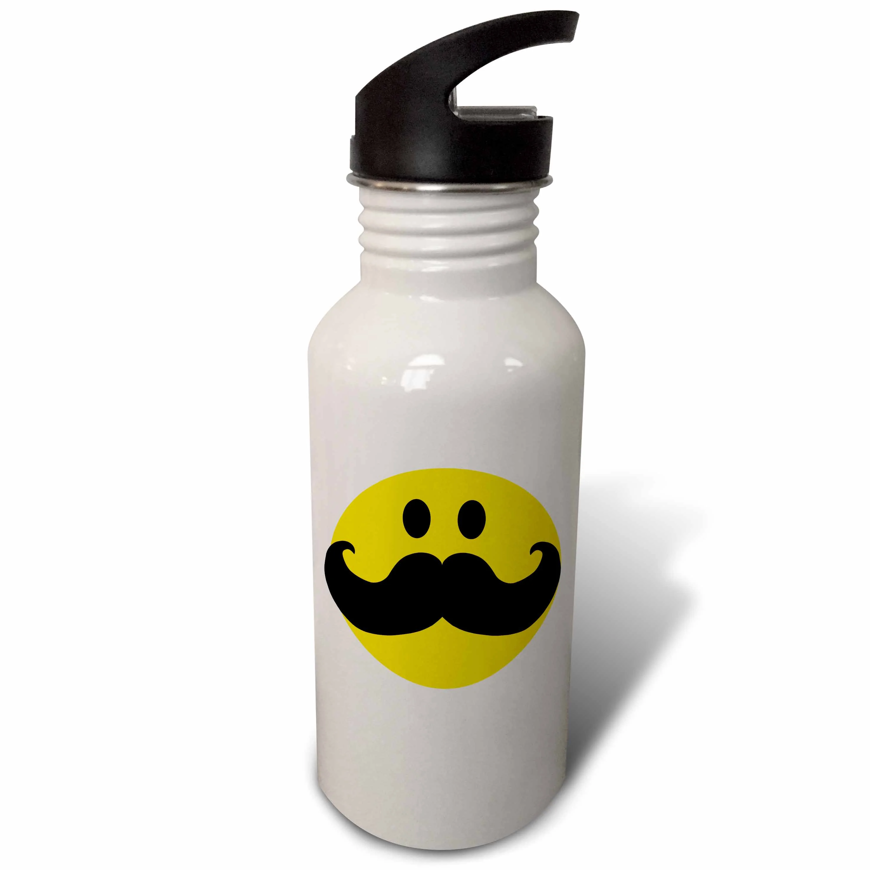 Yellow smiling face with big black mustache - funny moustache - fun hipster fancy gentleman cartoon 21 oz Sports Water Bottle wb-113095-1