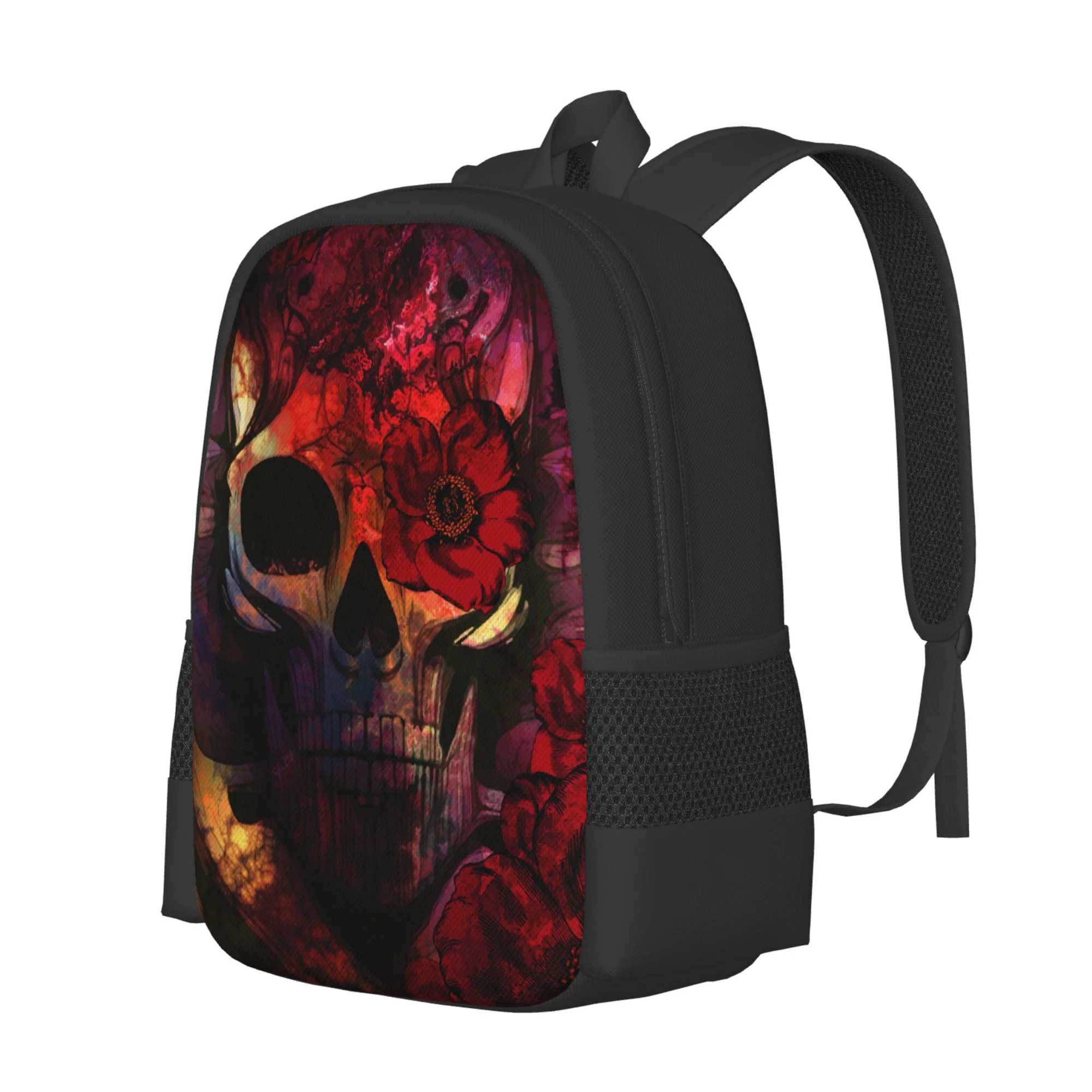 DouZhe Lightweight Backpack, Colorful Floral Skull Bones Prints Travel Outdoor Hiking Bag School Bookbag Casual Daypack Backpacks for Women Men