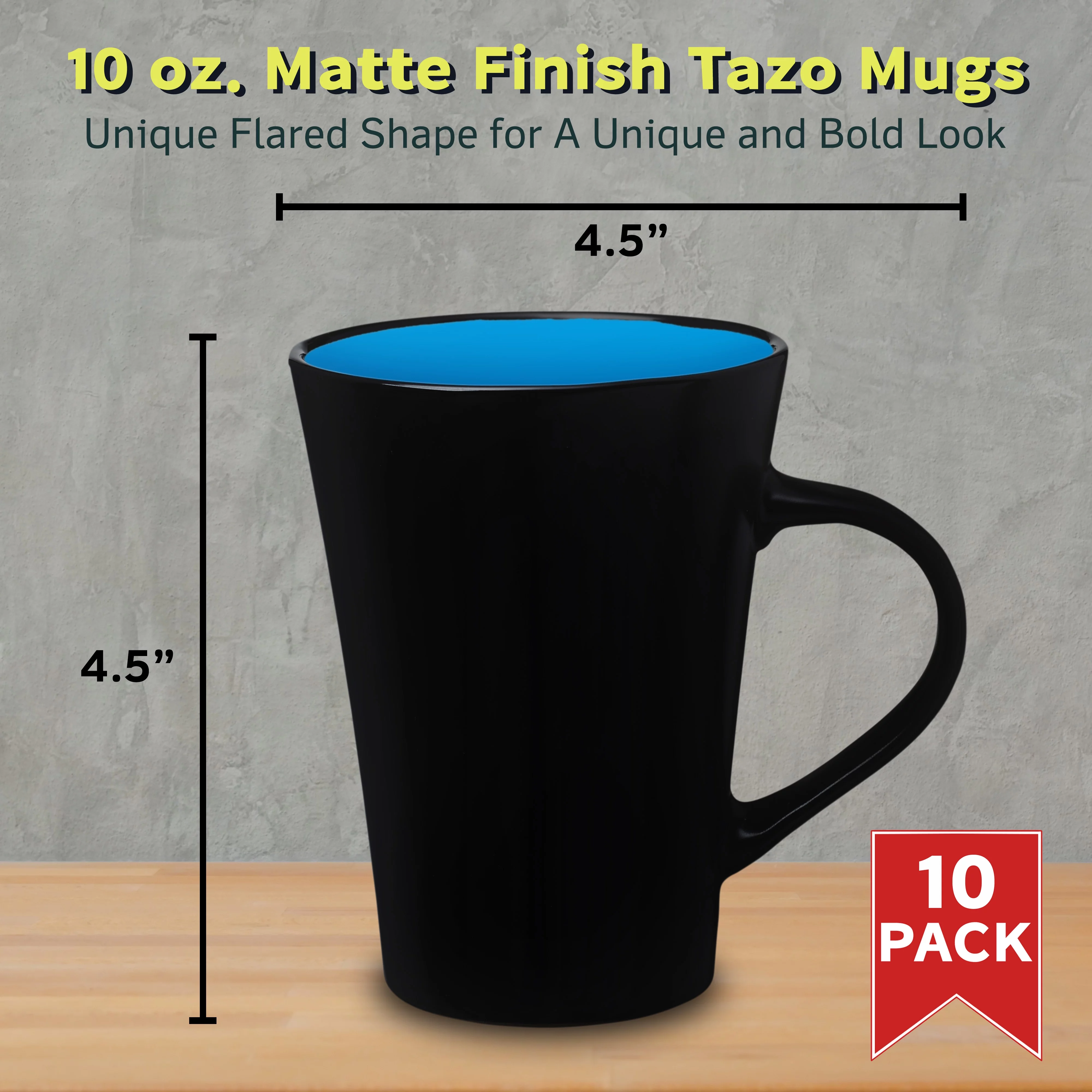 10 Matte Finish Tazo Mugs Set, 10 oz. - Stoneware, Durable, Matte, Coffee - Blue