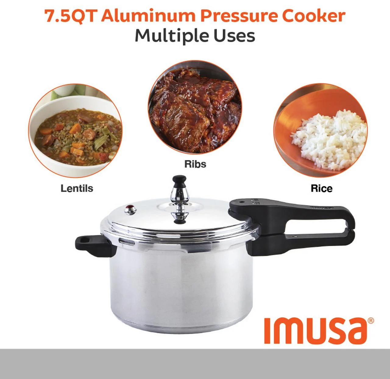 Imusa 7 Quart Stovetop Natural Finish Basic Pressure Cooker, Silver