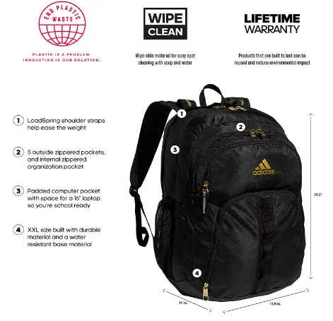 adidas Prime 6 Backpack, Black/Gold Metallic, One Size