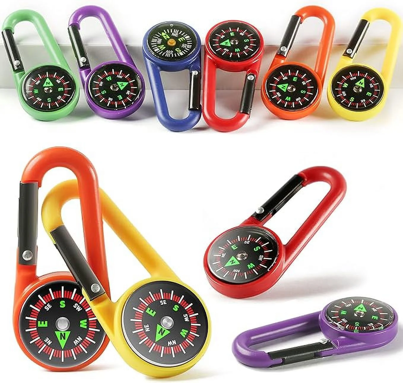 PROLOSO Carabiner Compasses for Kids Toy Compass Belt Clips School Prizes Party Favors 24 Pack