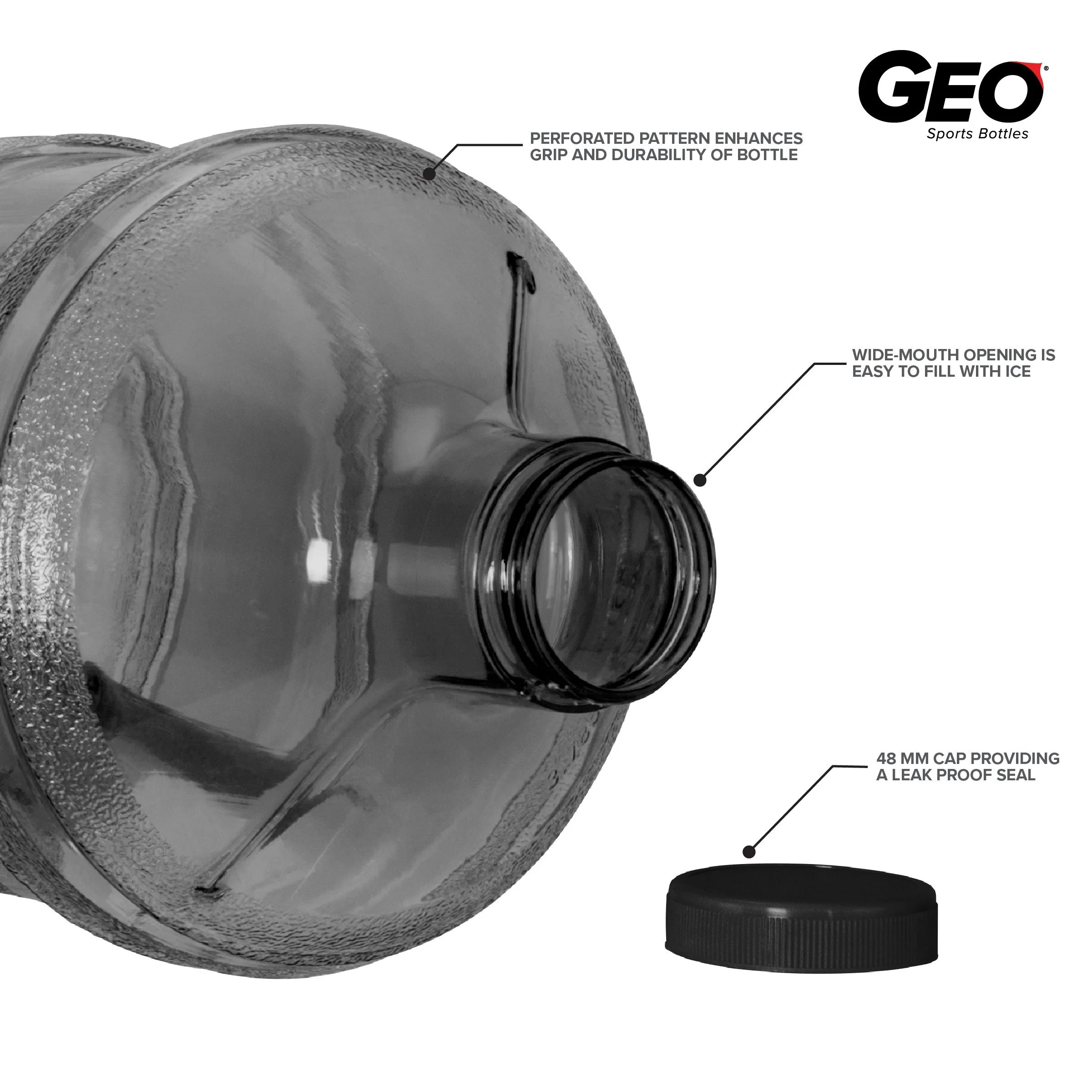 Geo 1 Gallon (128Oz) Bpa Free Reusable Leakproof Drinking Water Bottle W48Mm Screw Cap (Black)