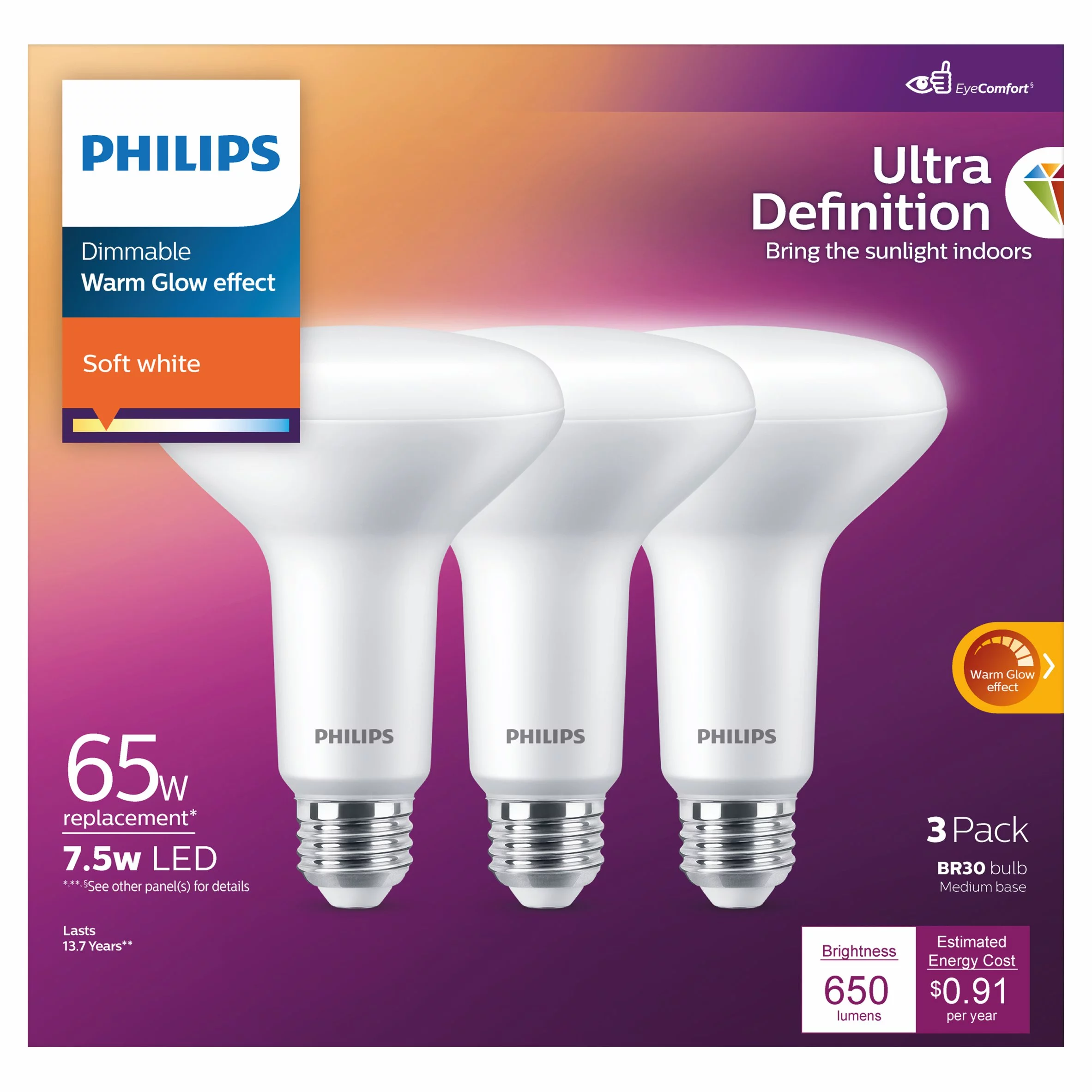 Philips Ultra Definition LED 65-Watt BR30 Indoor Recessed Downlight, Frosted Soft White, Dimmable, E26 Medium Base (12-Pack)