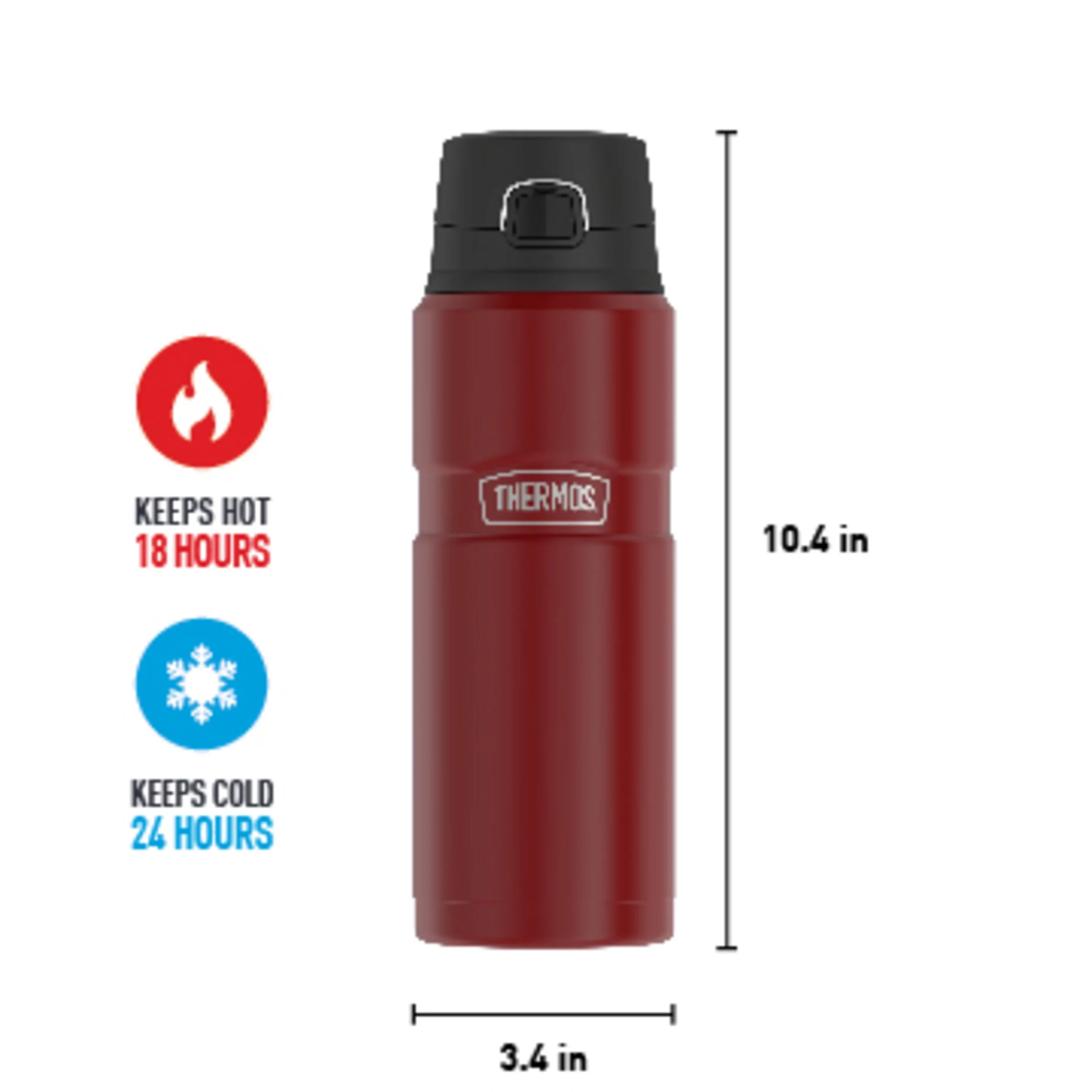 Thermos Stainless King Vacuum Insulated Stainless Steel Drink Bottle, 24oz, Matte Rustic Red
