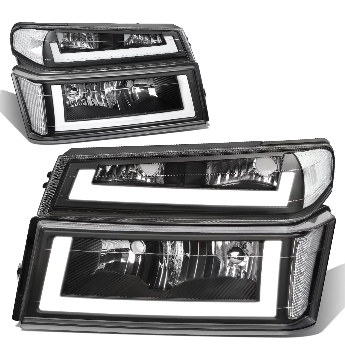 DNA Motoring HL-LB-CCOL044P-BK-CL1 For 2004 to 2012 Chevy Colorado GMC Canyon Pair Black Housing Clear Corner LED DRL Headlight Bumper Lamps 05 06 07 08 09 10 11