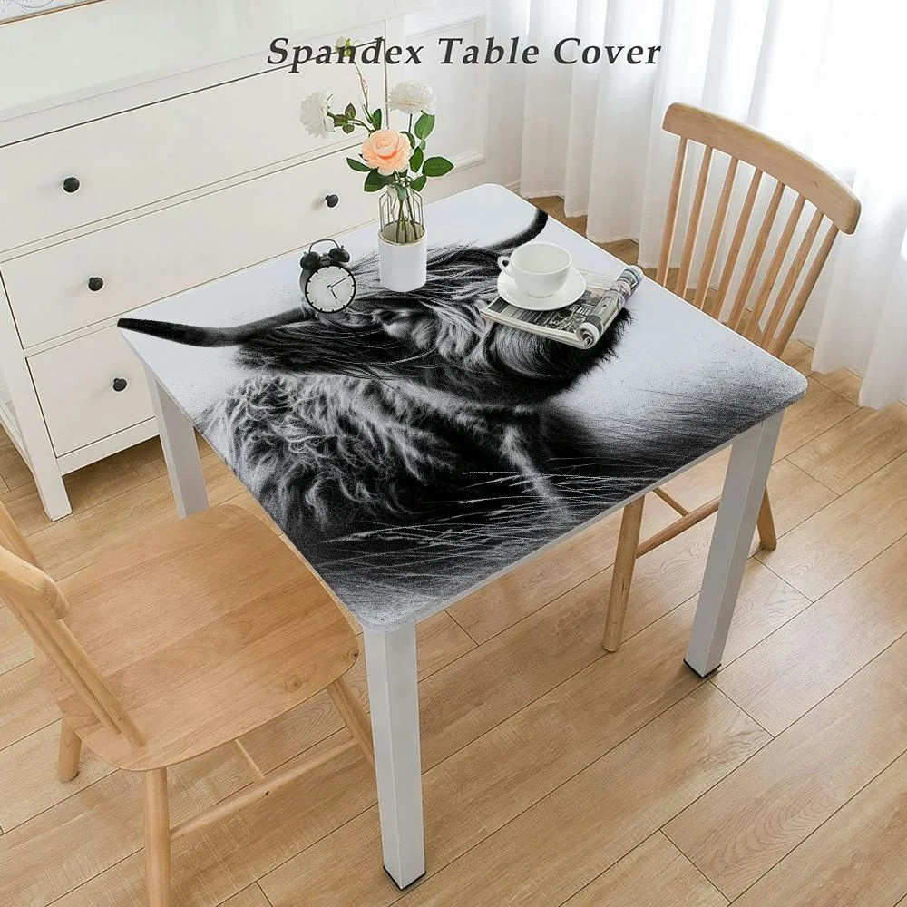 cbxzyzzc Waterproof Tablecloth Square Washable Table Cloths Funny Farm Yak Highland Cow Oil Proof Table Cover for Kitchen Dining/Party/Holiday/Wedding Tabletop Decor Black and Gray Animal Portraits