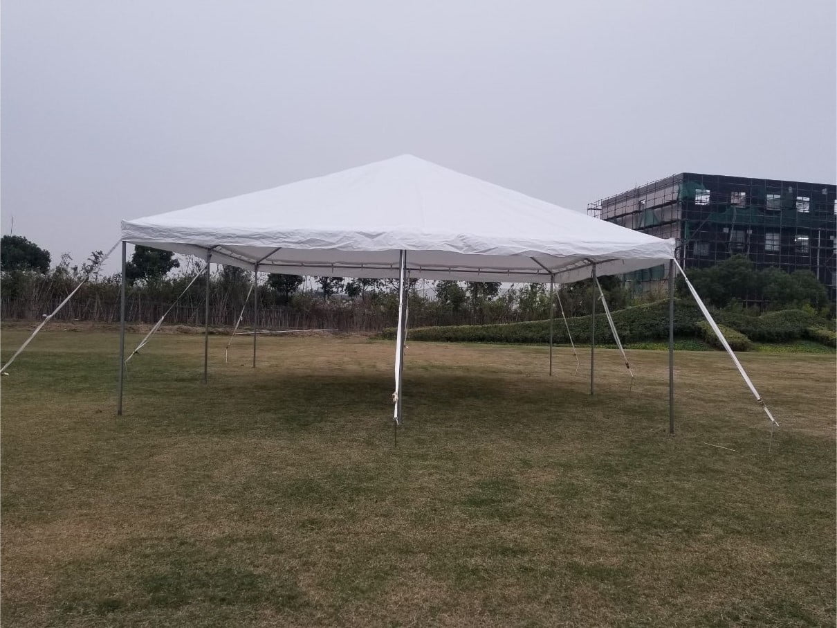 Party Tents Direct Weekender West Coast Frame Party Tent with Sidewalls, White Polyethylene, 20 ft x 20 ft