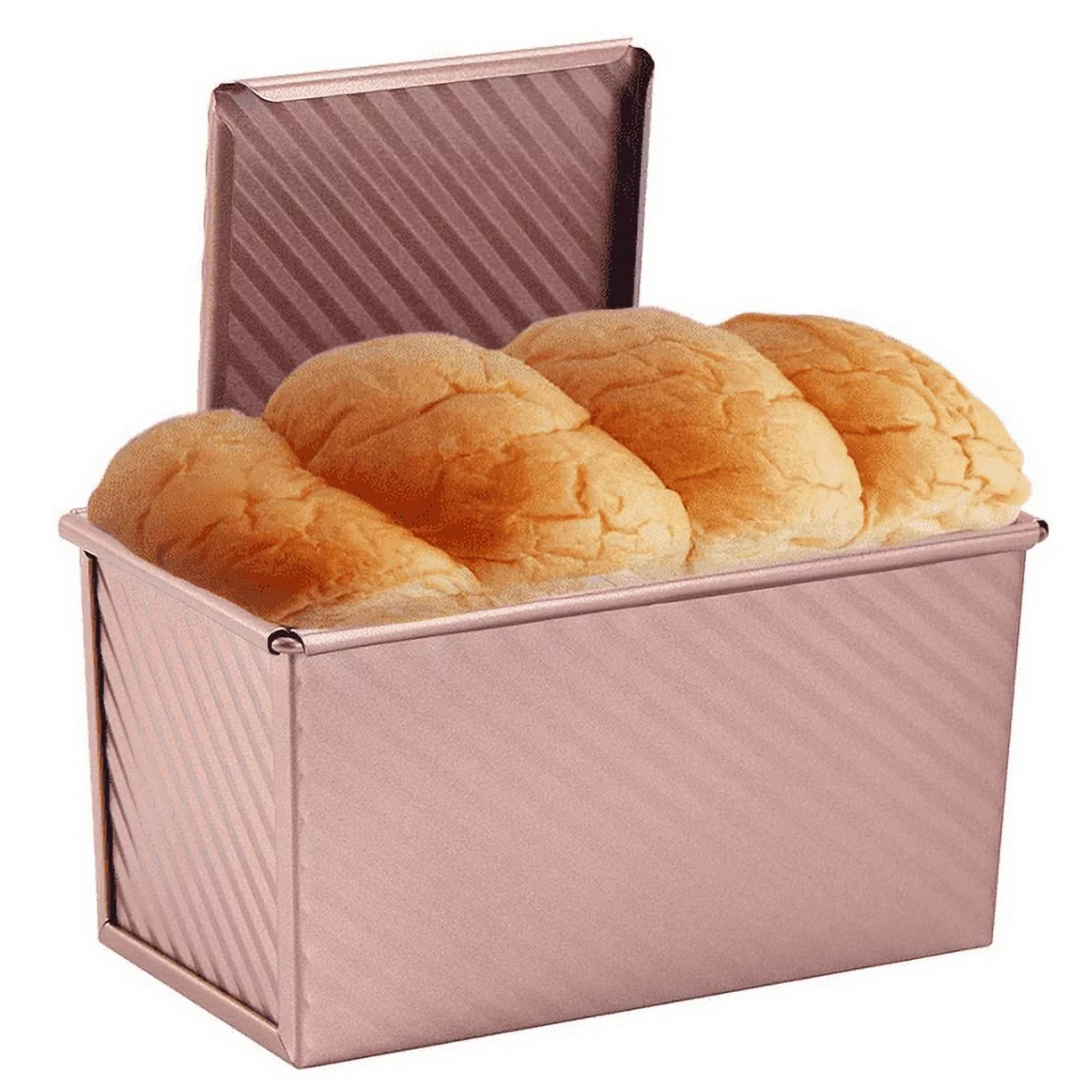Pullman Loaf Pan with Lid, 0.99Lb Rectangular Toast Box Mold, 8.4 x 4.7 x 4.3-Inch Nonstick Bough Box for Homemade Bread Baking (Champagne Gold)