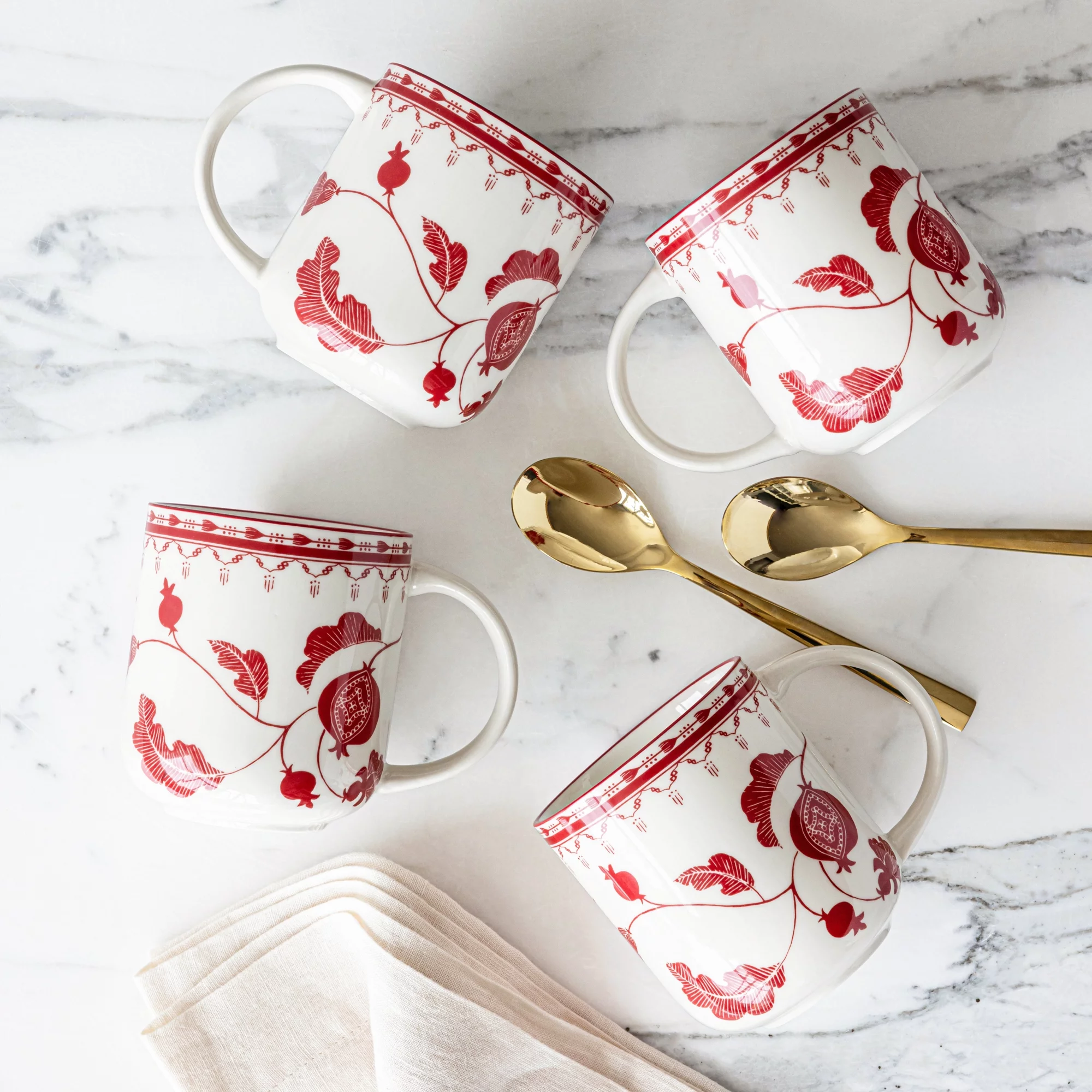 Sofia Home Red Set of 4 Stoneware Mugs