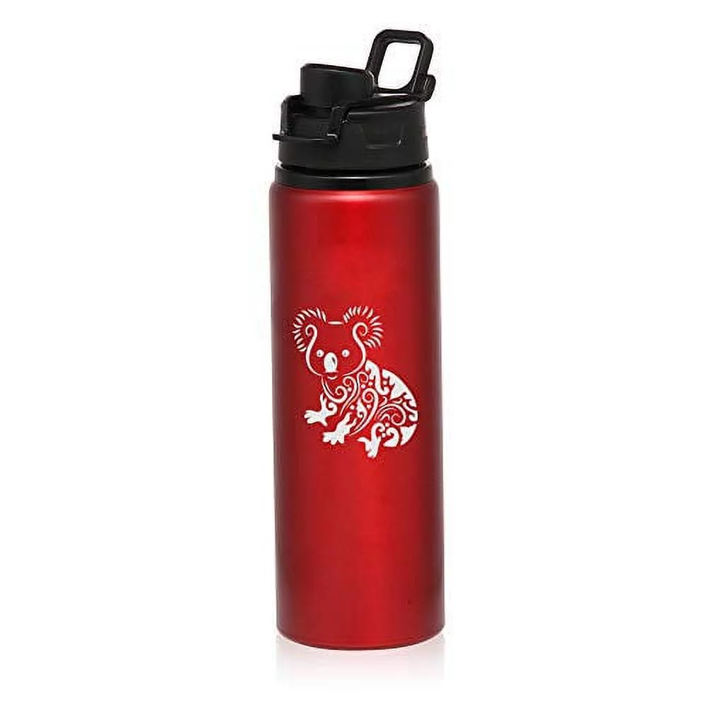 MIP Brand 25 oz Aluminum Sports Water Travel Bottle Fancy Koala Bear (Red)
