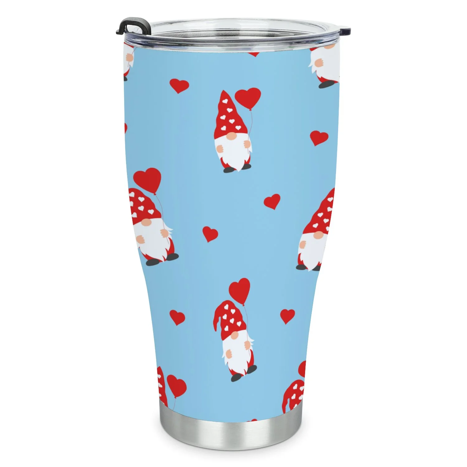 Hidove Stainless Steel Tumbler, Cute Valentines Gnomes in Red Hats and Hearts 30oz Leak Proof & Stainless Steel Bottle for Hot & Cold Drinks - Coffee Travel Mug, Water Metal Canteen, Thermal Cup