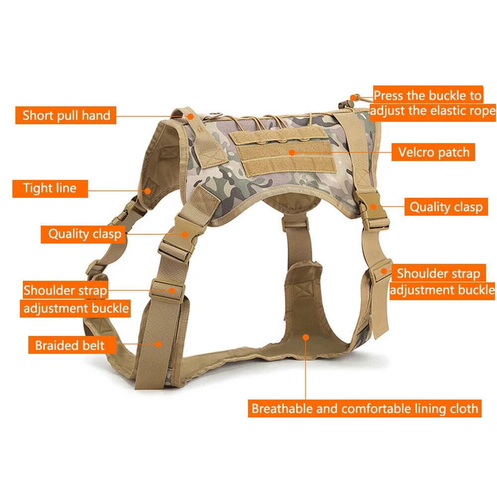 Adjustable Training Tactical Pet Dog Harness Vest +Retractable Leash Set No-Pull