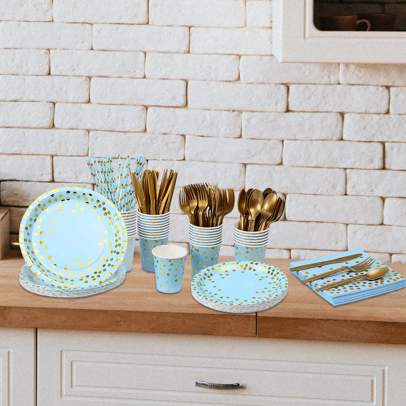 Carevas Tableware suit,25 Disposable Paper Tableware Suit Plates Knives Spoons Knives Spoons Cups Paper Birthday Plates Birthday Plates Knives Tableware Set 25 ADBEN YUBZ dsfen