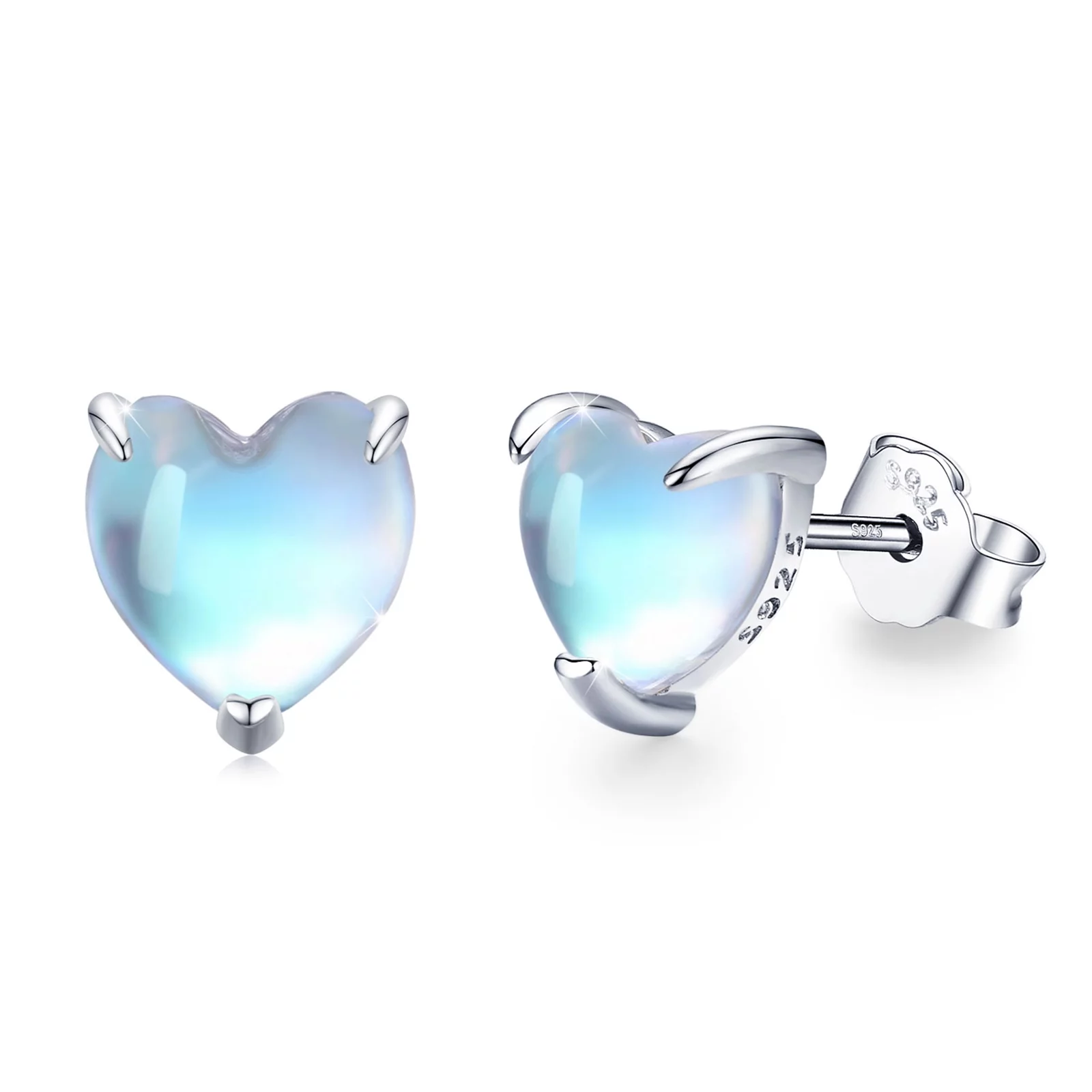 Cuoka Heart Moonstone Earrings for Women, White Gold Plated Hypoallergenic Earrings, Moonstone Stud Earrings 925 Sterling Silver Girls Jewelry Gift