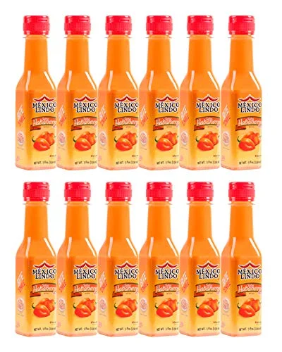 Mexico Lindo Red Habanero Hot Sauce | Real Red Habanero Chili Pepper | 78,200 Scoville Level | Enjoy with Mexican Food, Seafood & Pasta | 5 Fl Oz Bottles (Pack of 12)