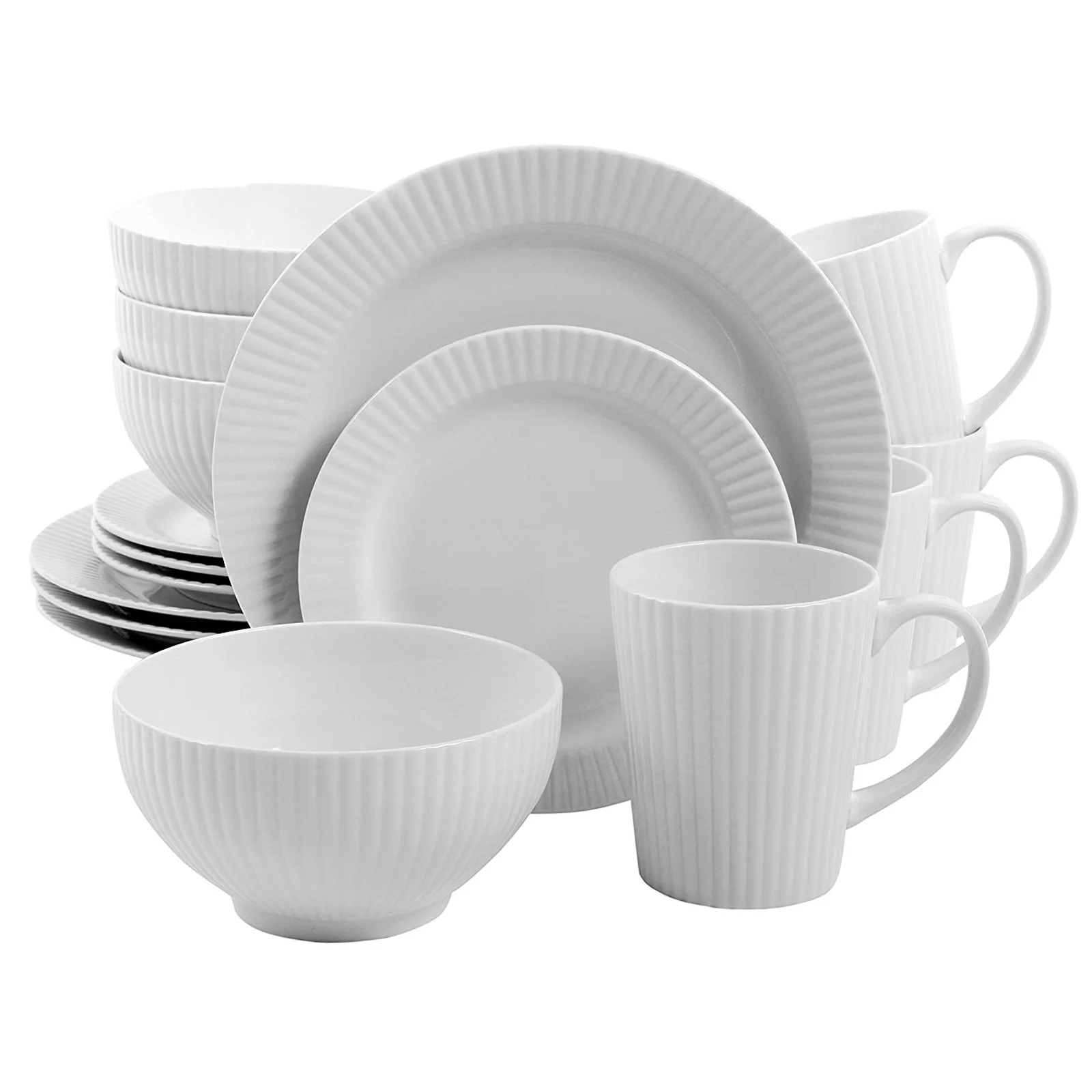 Josephine Cafe 16 pc Dinnerware Set - White - Embossed - Fine Ceramics