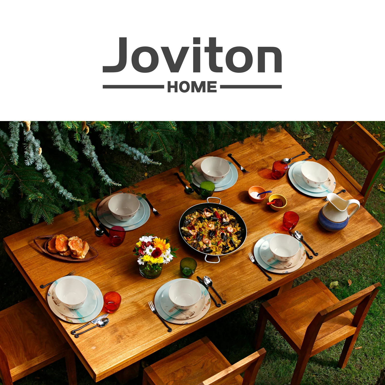 Joviton HOME 18PCS Holiday Beach Melamine Dinnerware Sets for 6,Outdoor Plates and Bowls Set