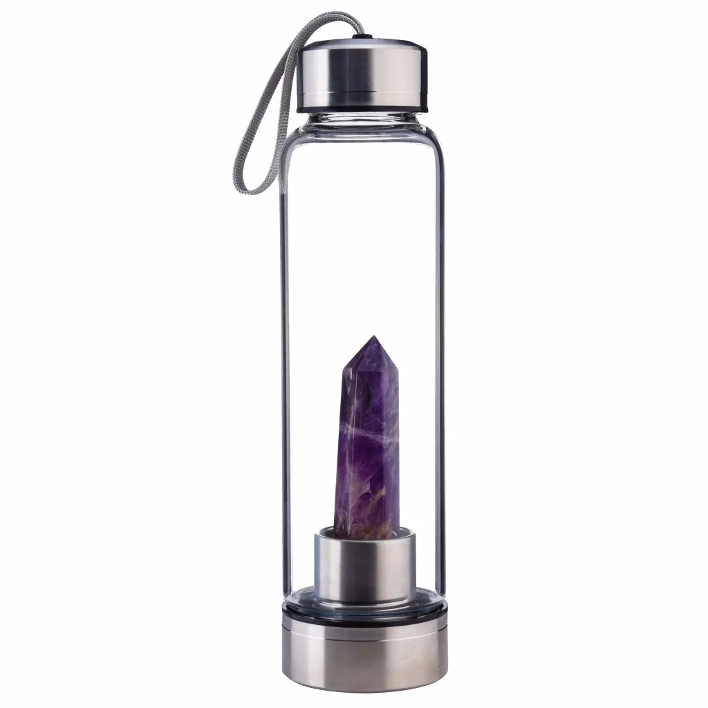 Natural Crystal Point Wand Quartz Crystal Water Bottle