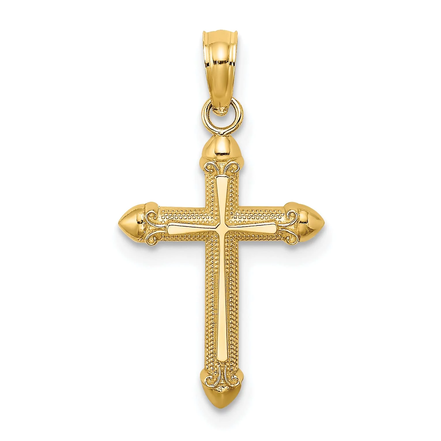Saris and Things 10K Yellow Gold Polished with Scroll Design Cross Charm